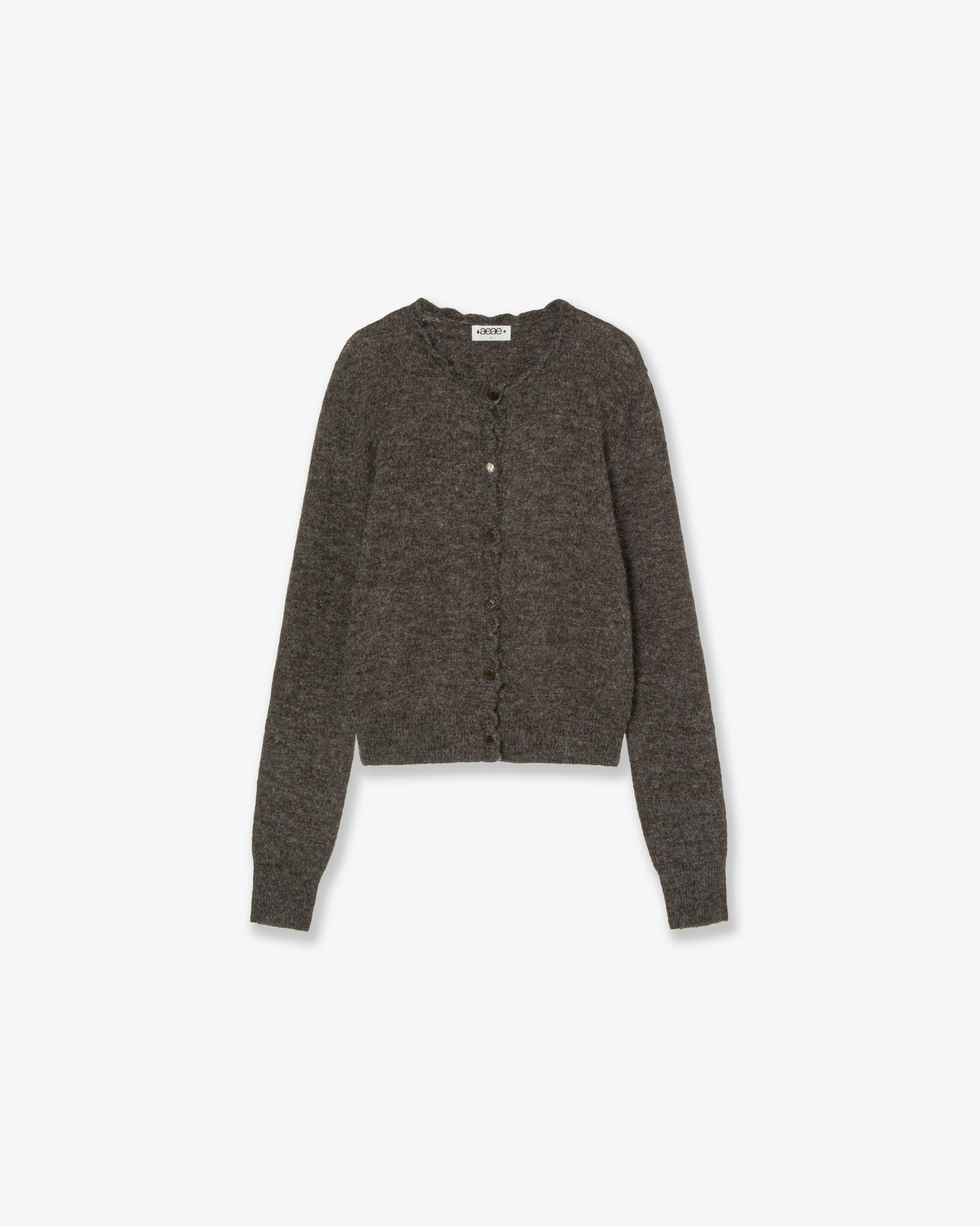 【10月上旬お届けアイテム】SCALLOP ROUND NECK CARDIGAN [DARK BROWN]