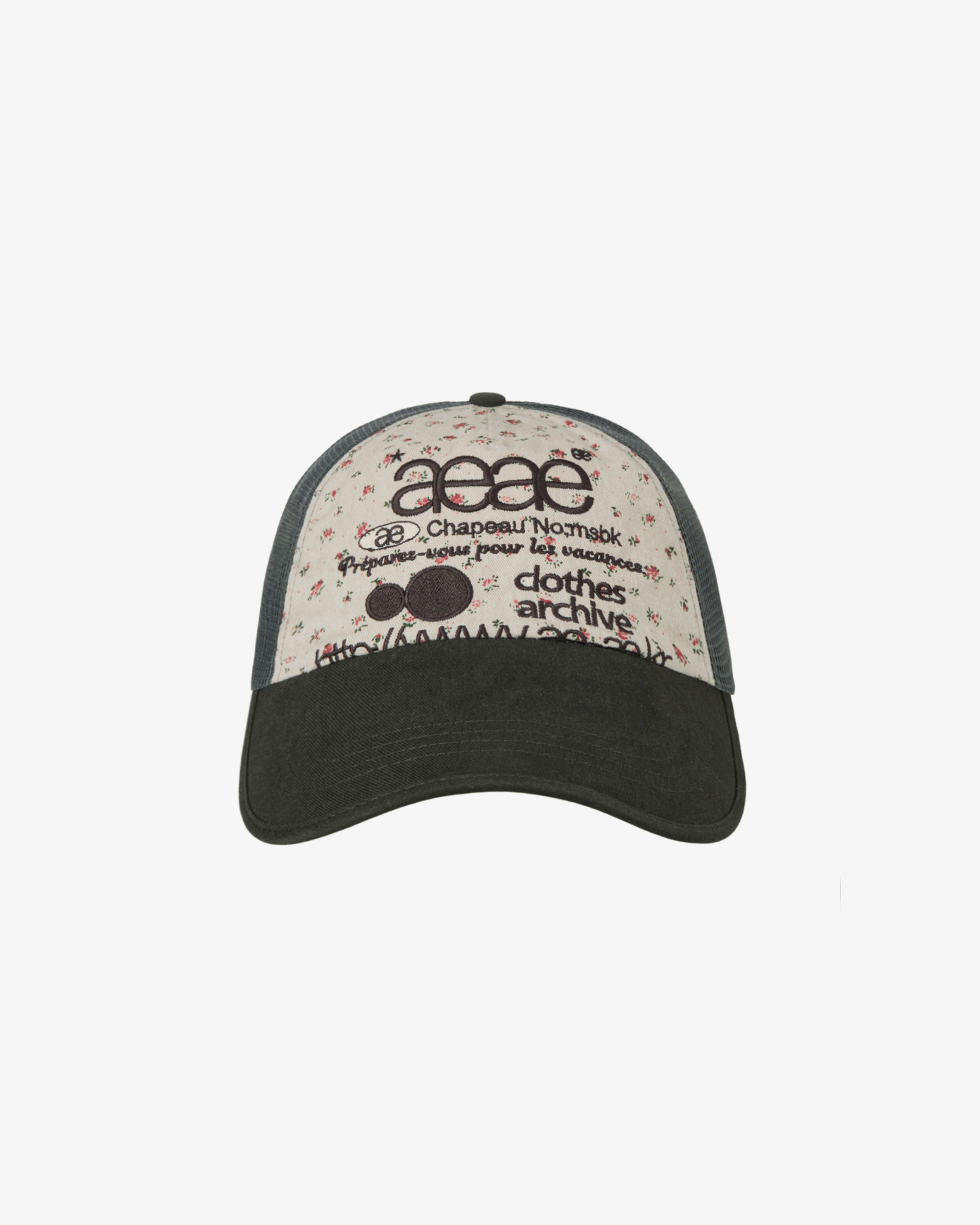 WEB LOGO FLOWER MESH CAP [BEIGE/DARK GREEN]