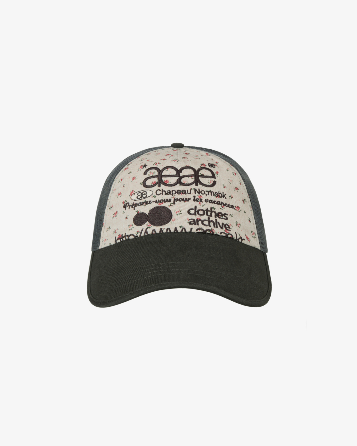 WEB LOGO FLOWER MESH CAP [BEIGE/DARK GREEN]