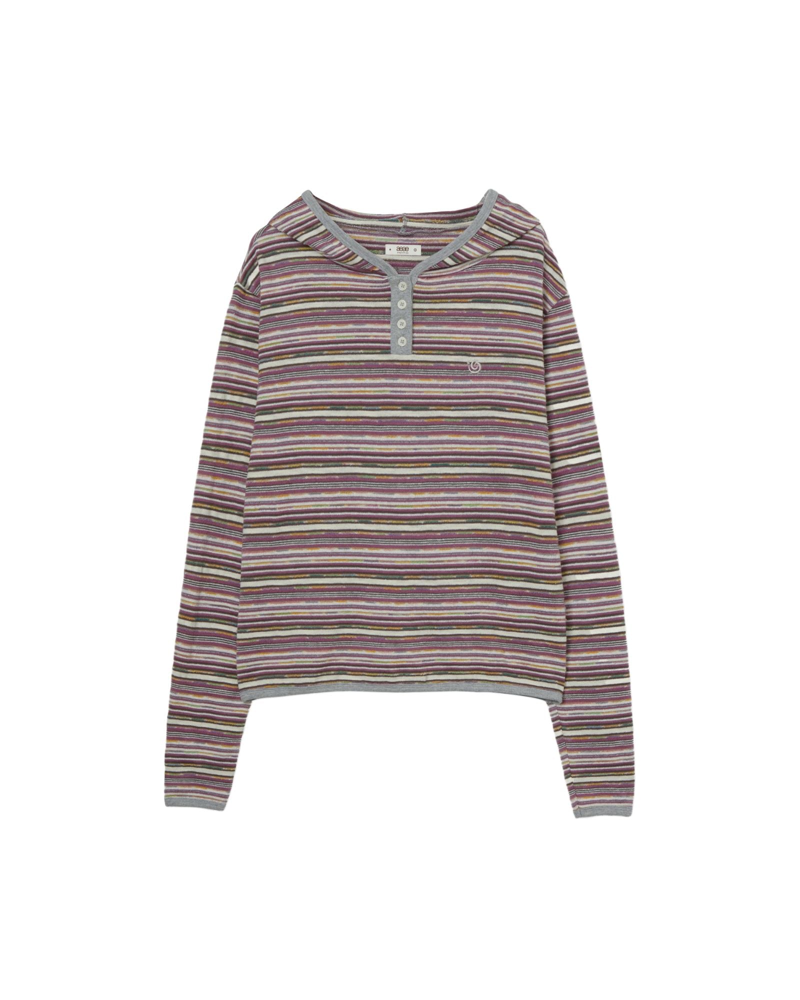 STRIPE KNIT HOODIE [PURPLE]