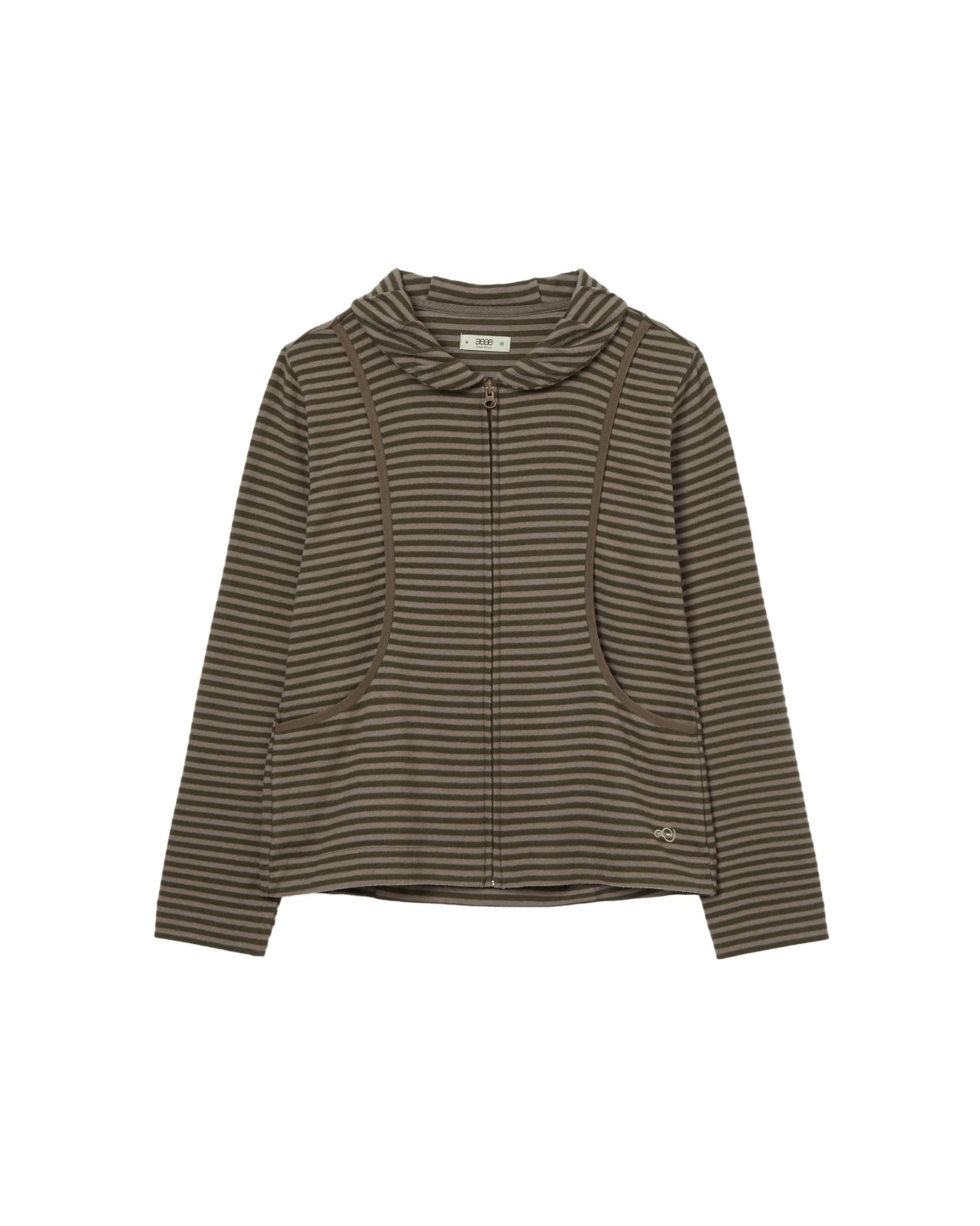 SHAWL COLLAR STRIPE ZIP-UP [KHAKI]