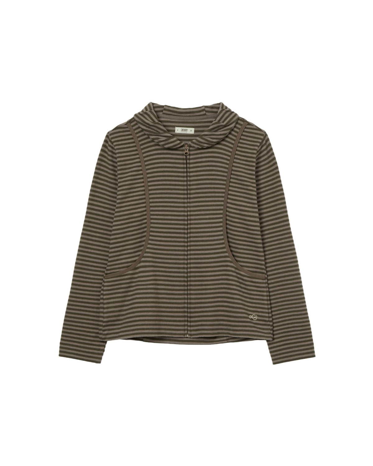 SHAWL COLLAR STRIPE ZIP-UP [KHAKI]