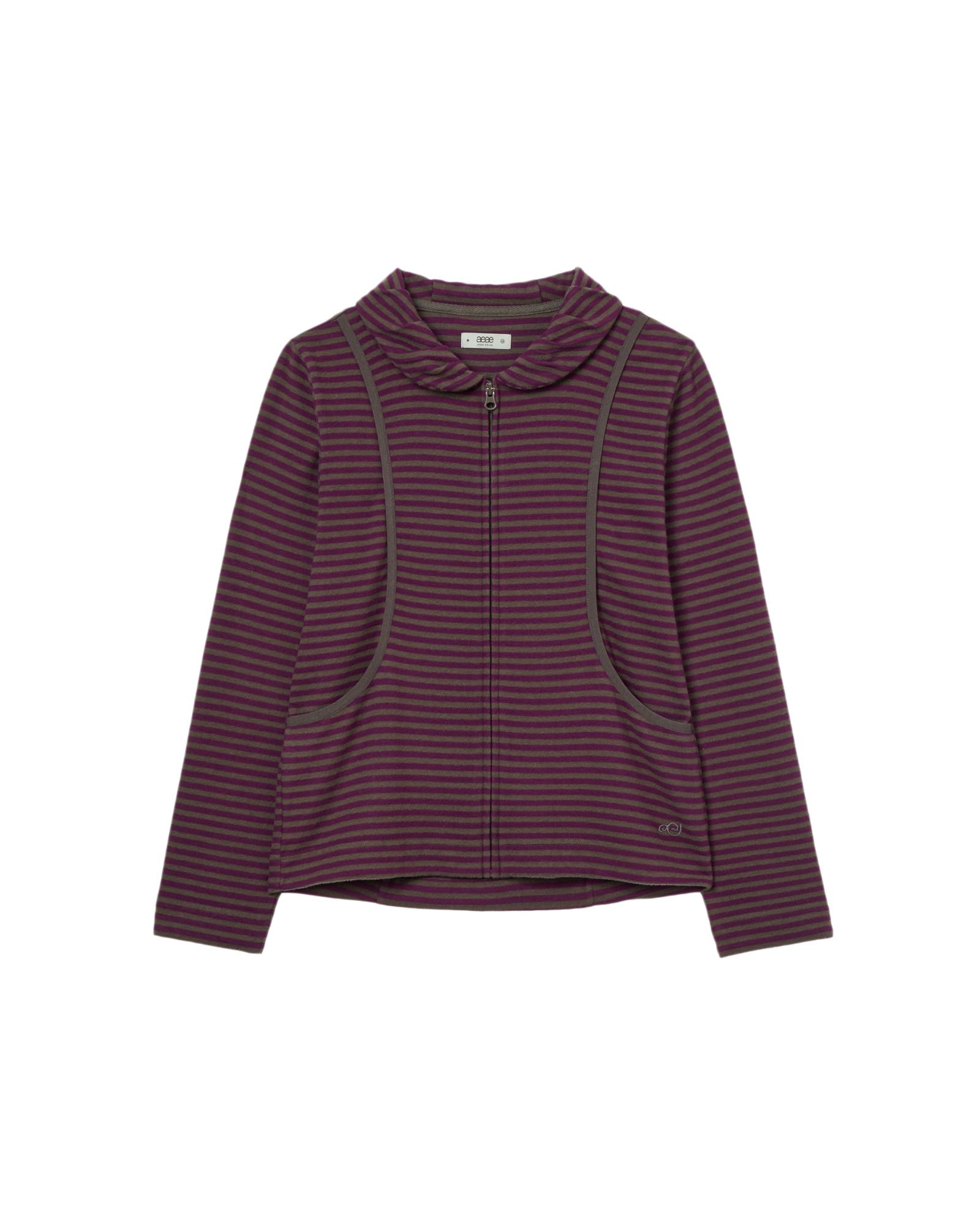 SHAWL COLLAR STRIPE ZIP-UP [PURPLE]