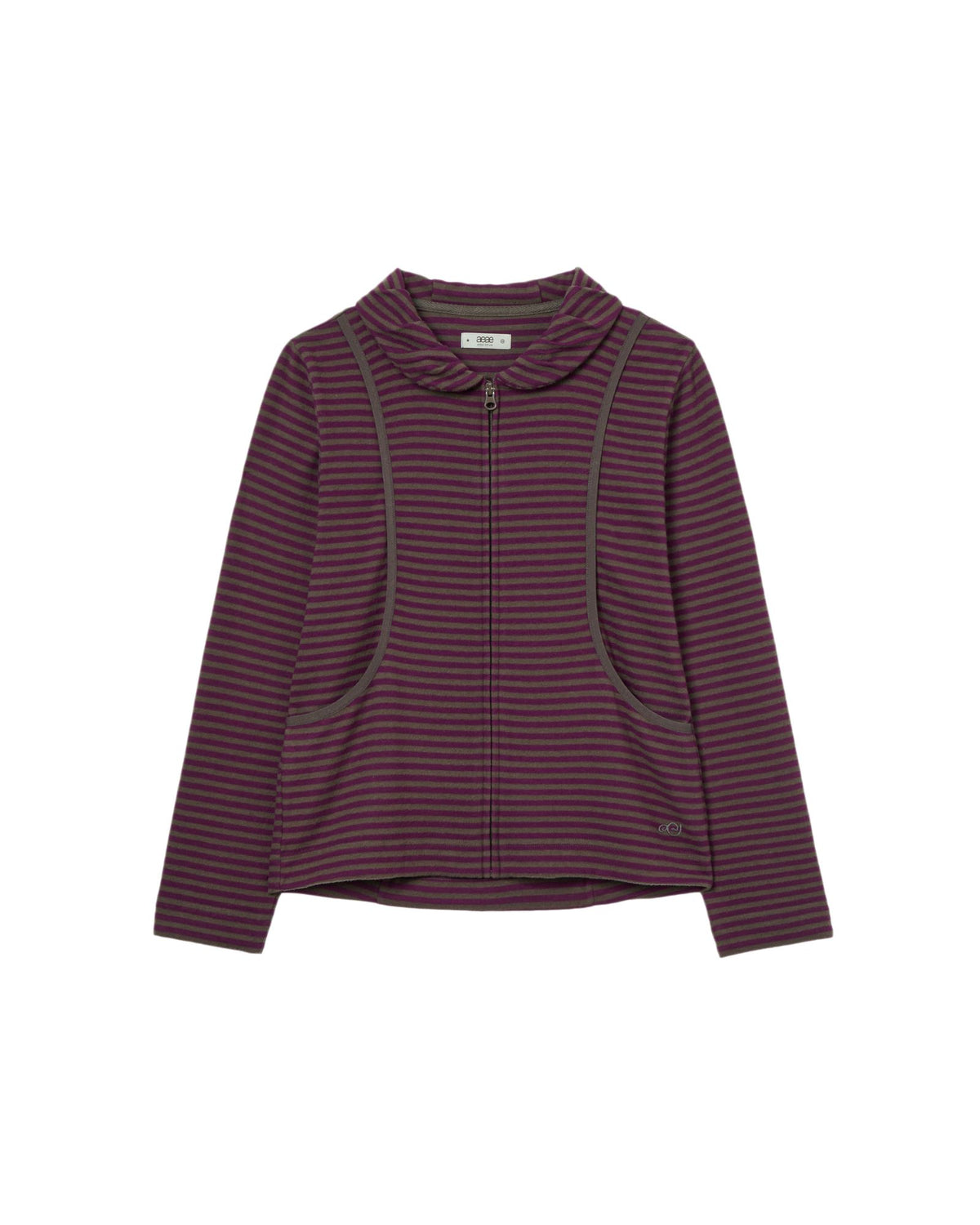 SHAWL COLLAR STRIPE ZIP-UP [PURPLE]