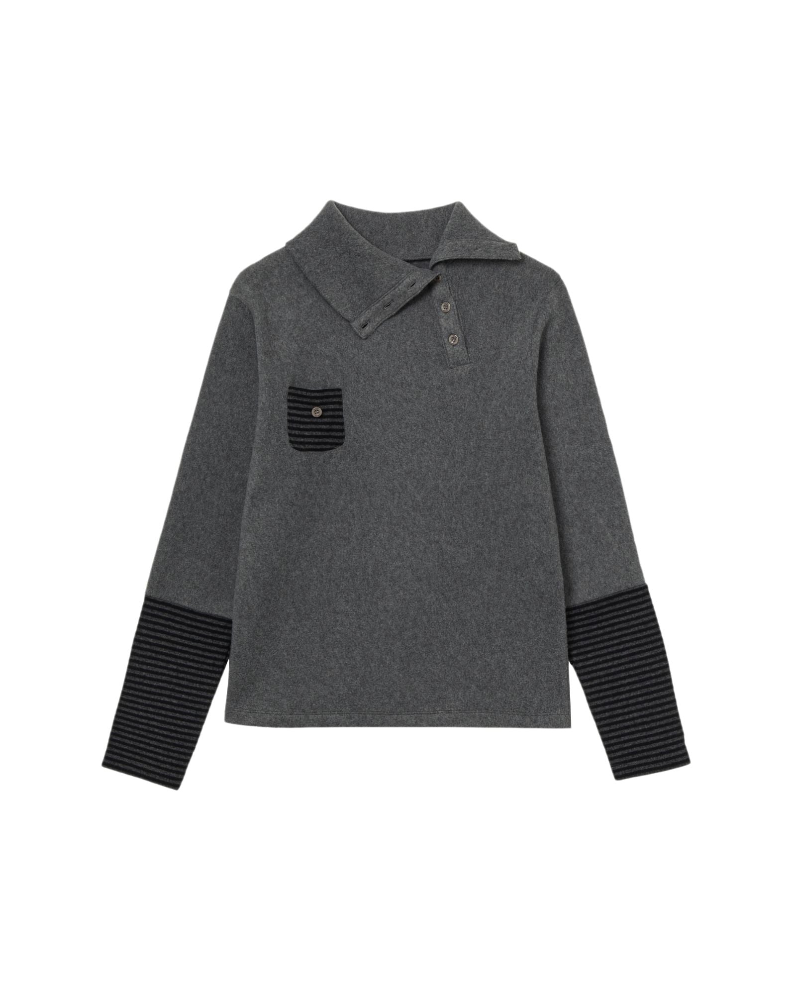 SLEEVE BLOCK HIGH NECK TEE [CHARCOAL]