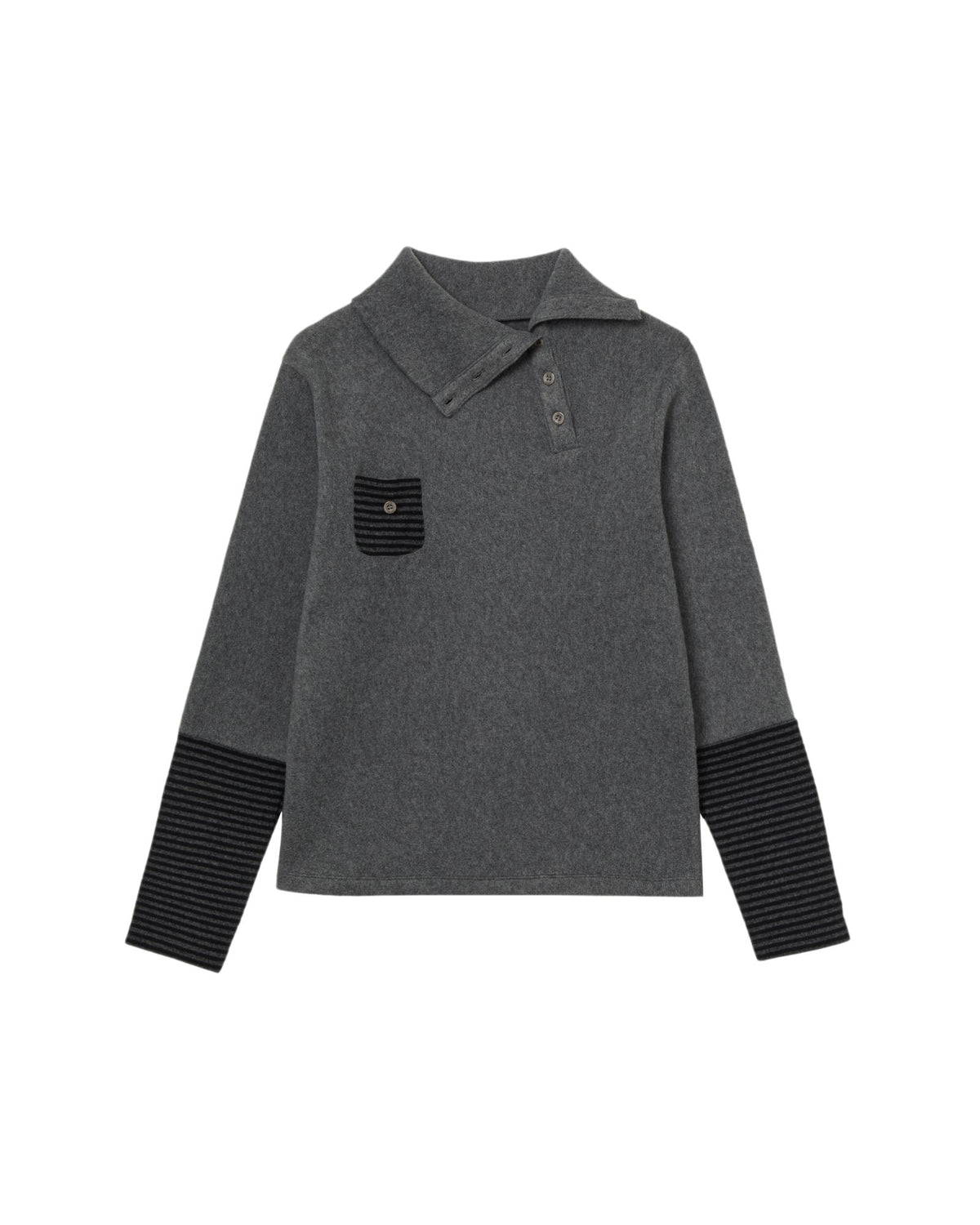 SLEEVE BLOCK HIGH NECK TEE [CHARCOAL]