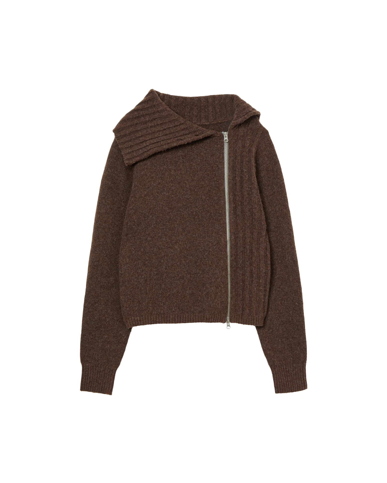 HIGH NECK KNIT ZIP UP [BROWN]