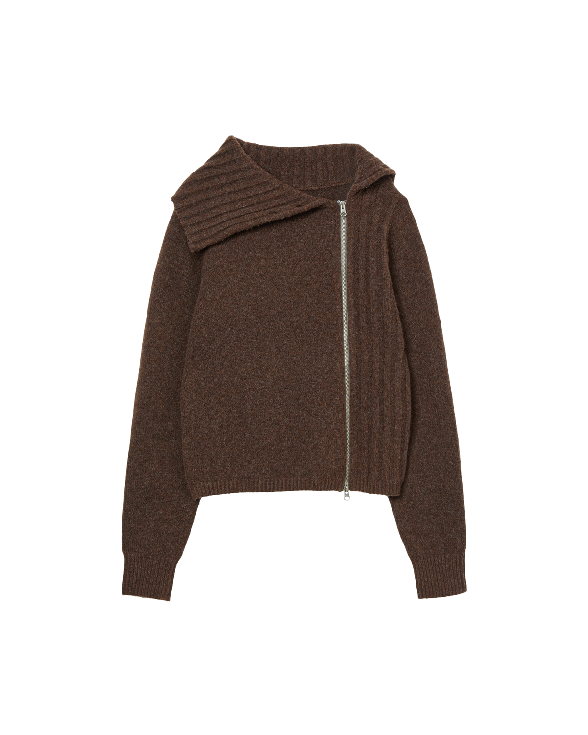 HIGH NECK KNIT ZIP UP [BROWN]