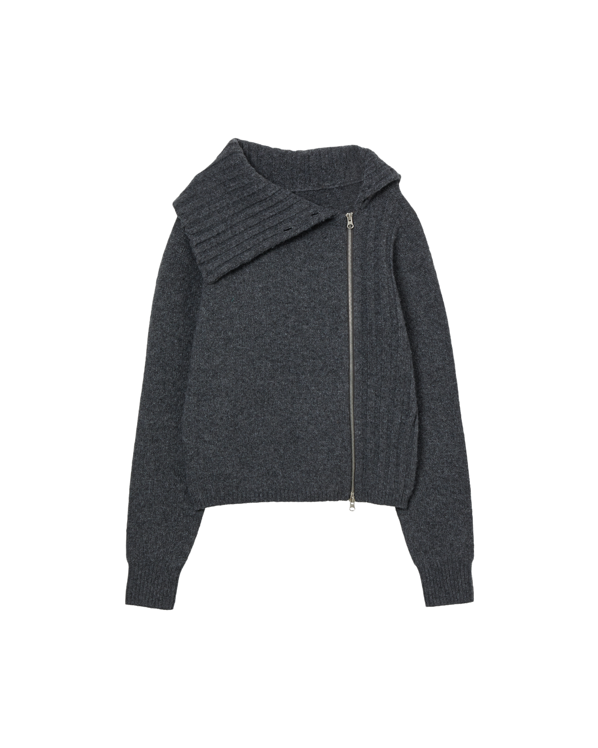 HIGH NECK KNIT ZIP UP [CHARCOAL]