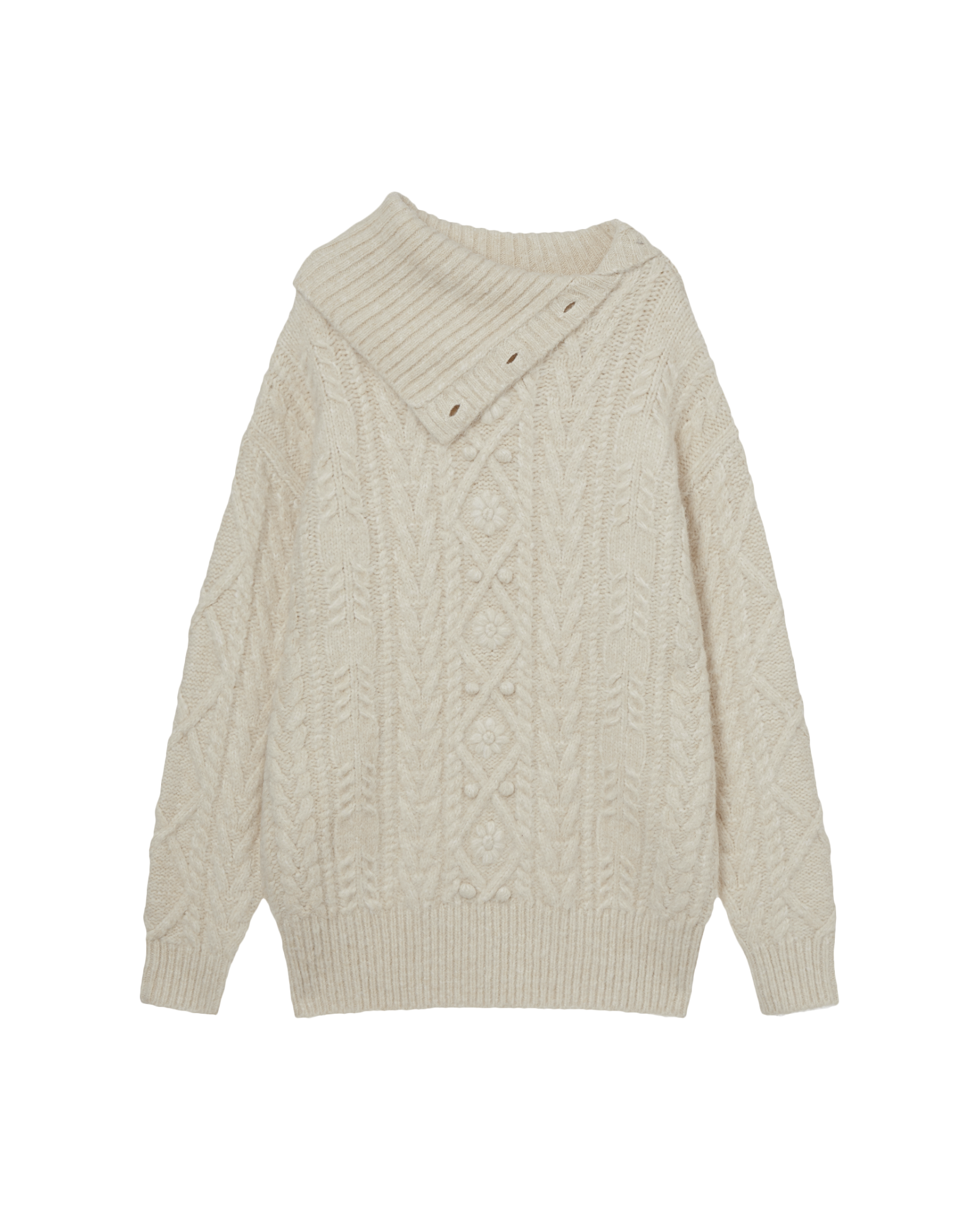 HIGH NECK CABLE KNIT [IVORY]