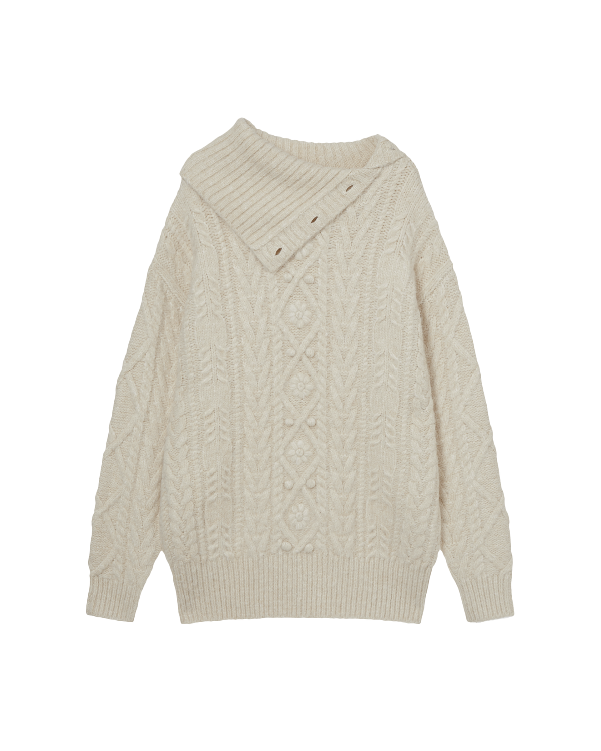 HIGH NECK CABLE KNIT [IVORY]