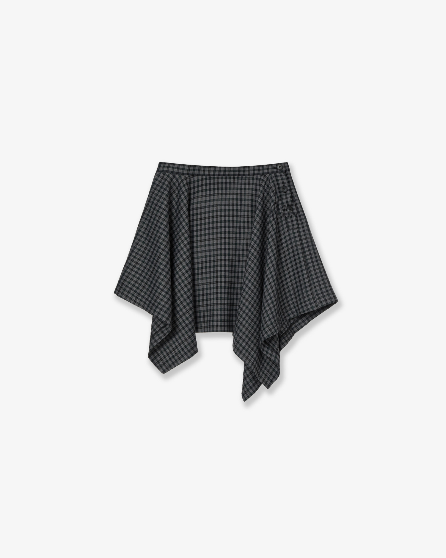 【10月上旬お届けアイテム】ASYMMETRIC DRAPE CHECK SKIRT [BLACK]