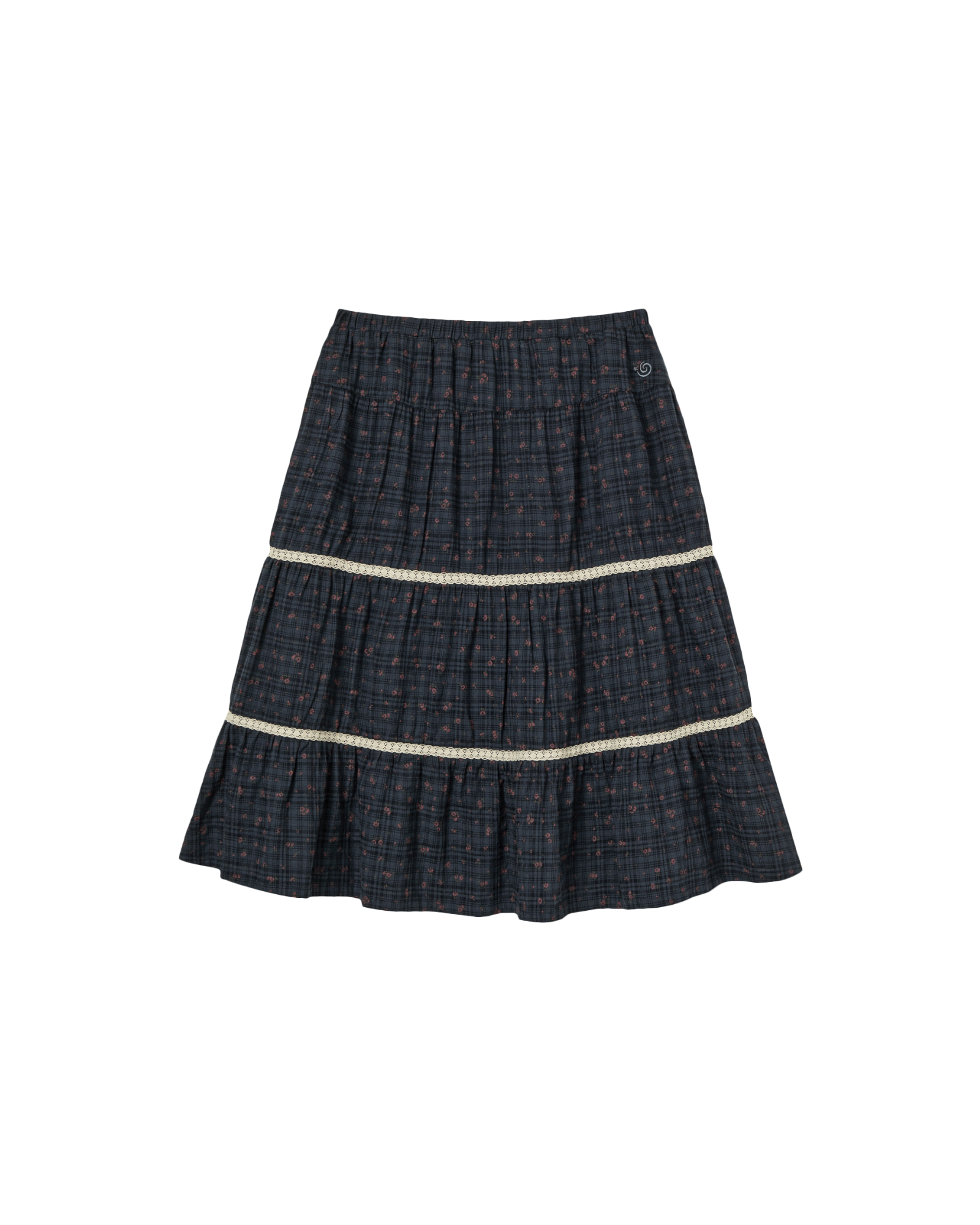 PATTERN TIERED SKIRT [NAVY]