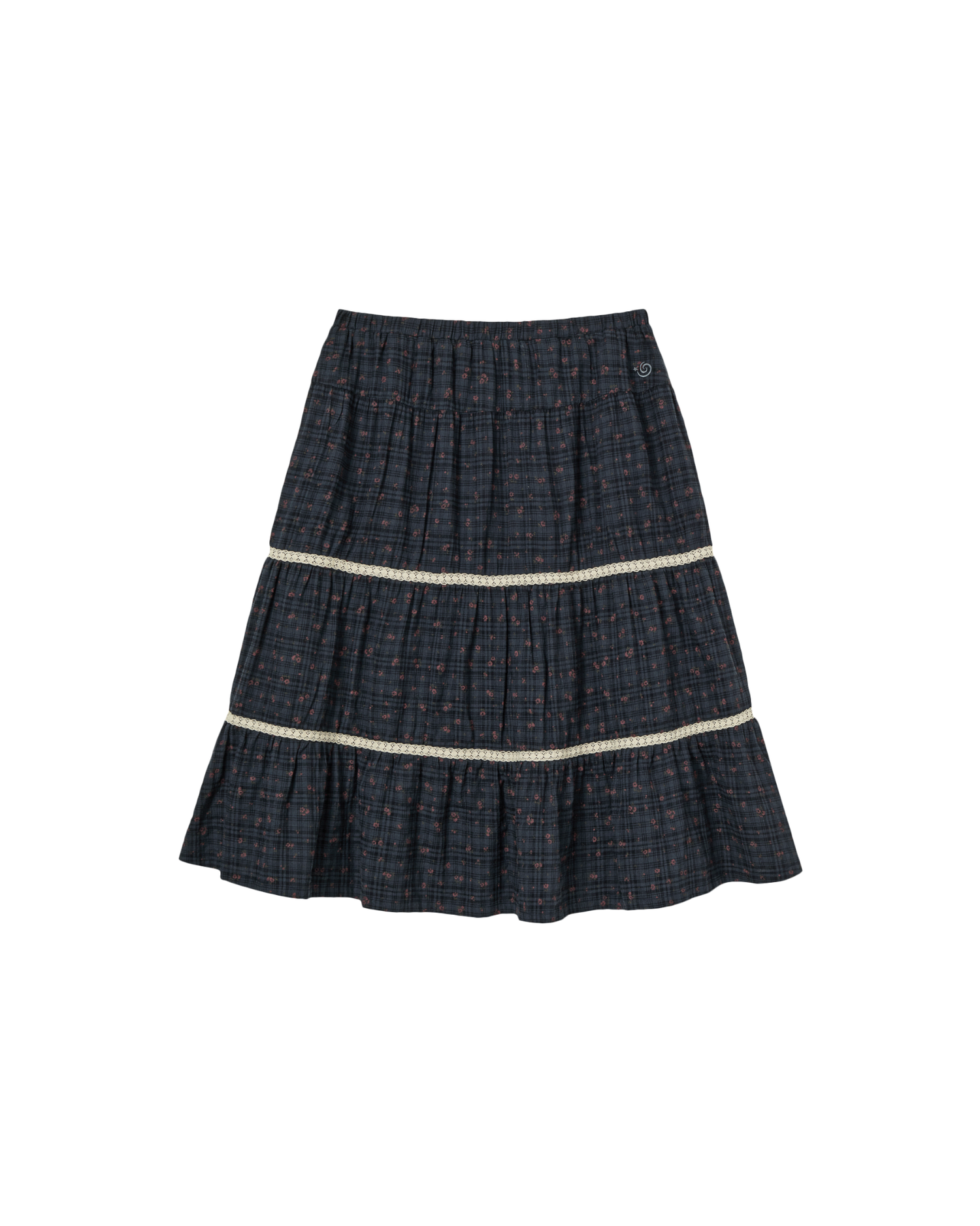 PATTERN TIERED SKIRT [NAVY]