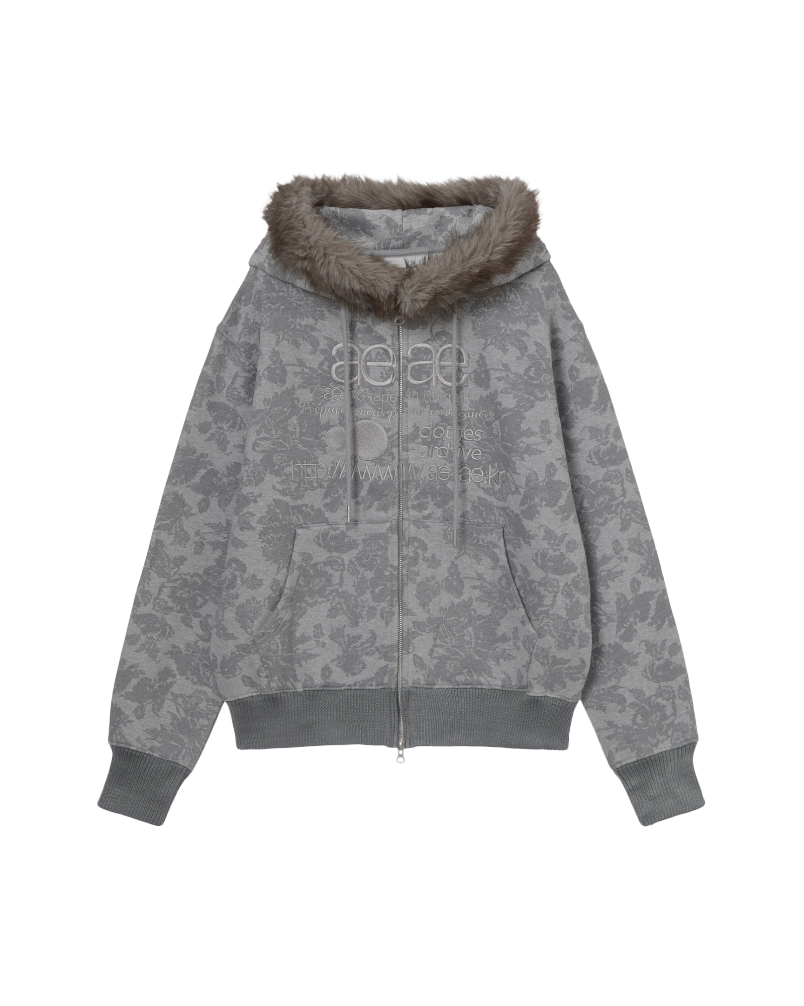 WEB LOGO FUR HOOD ZIP UP [GREY]