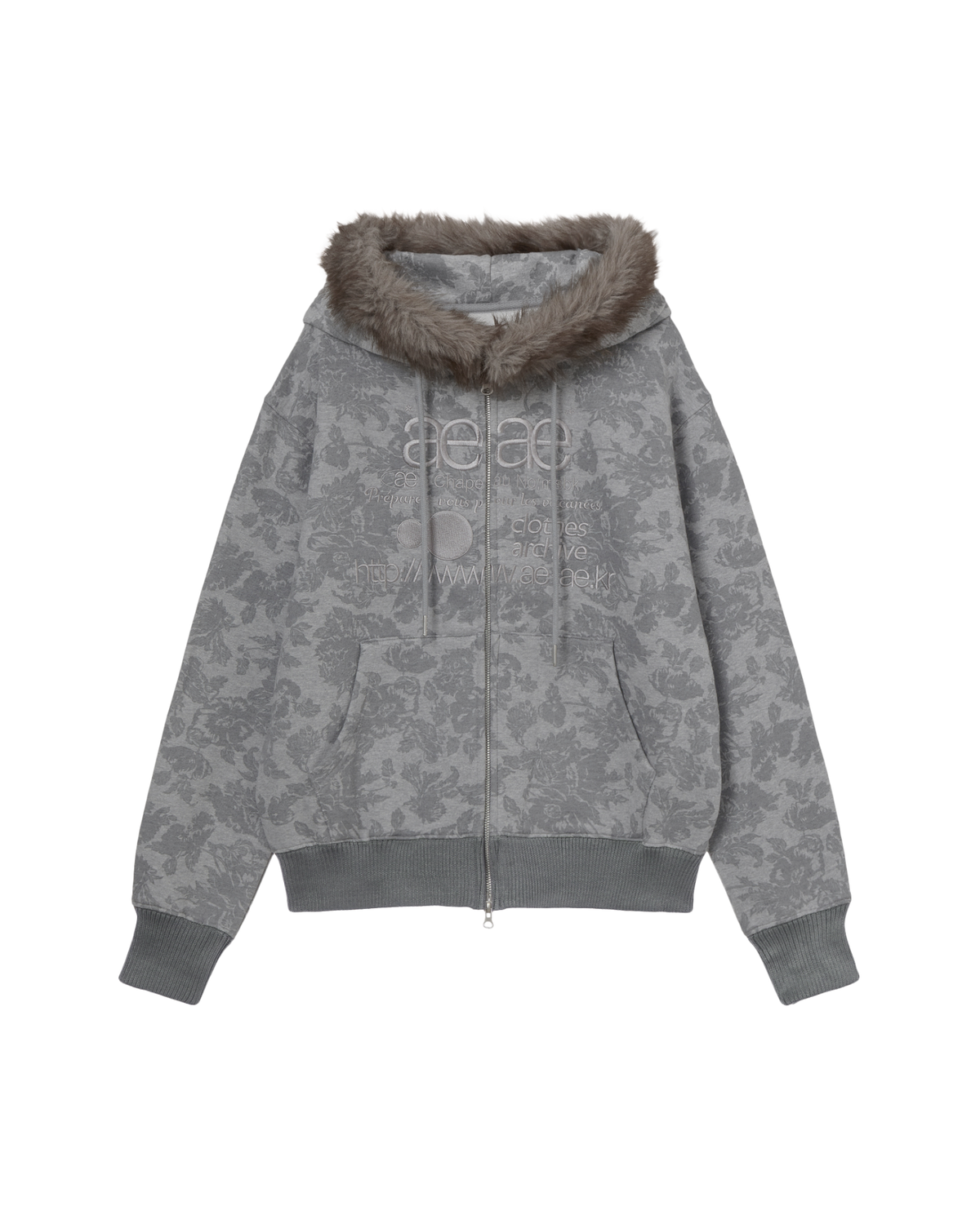 WEB LOGO FUR HOOD ZIP UP [GREY]