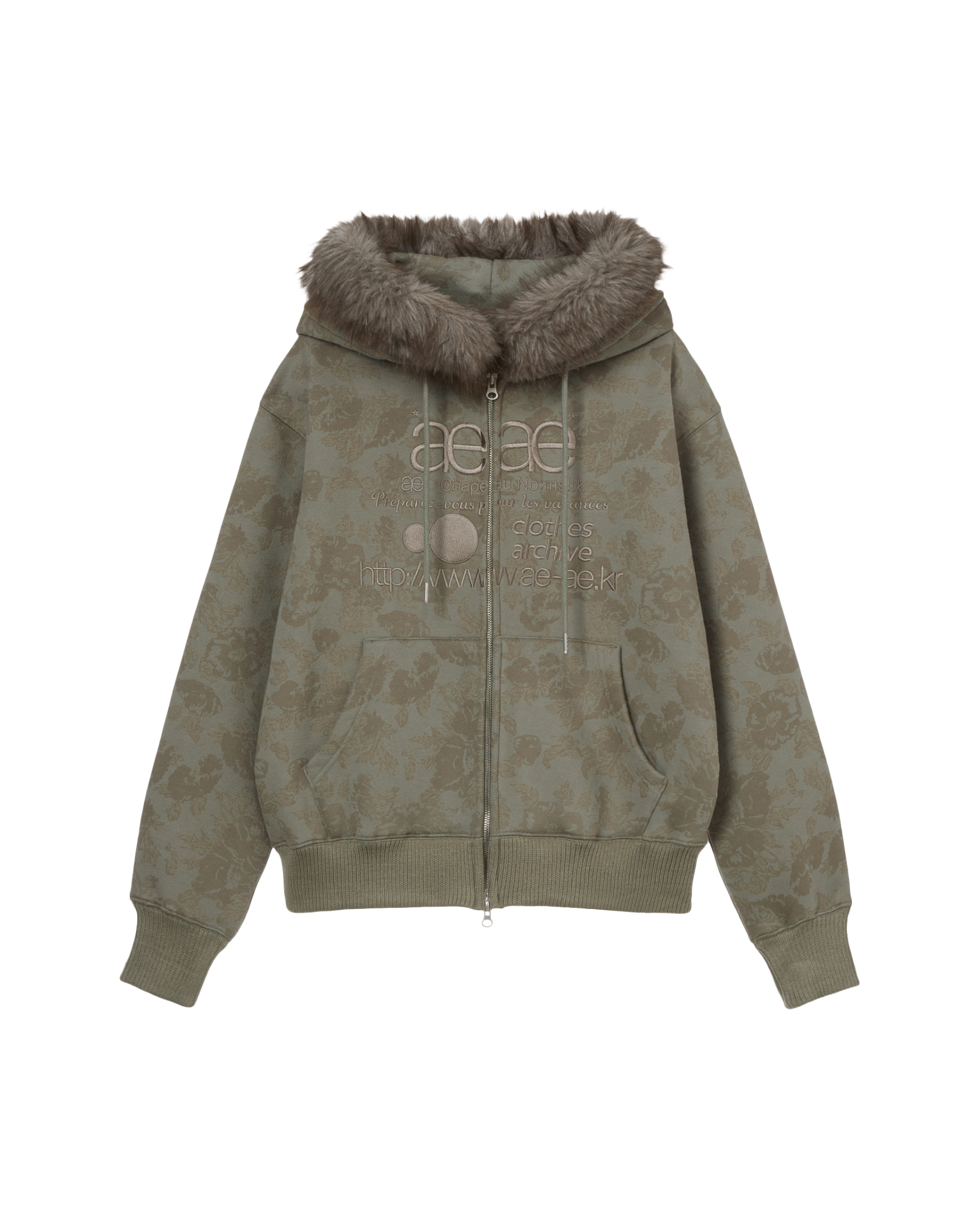 WEB LOGO FUR HOOD ZIP UP [KHAKI]