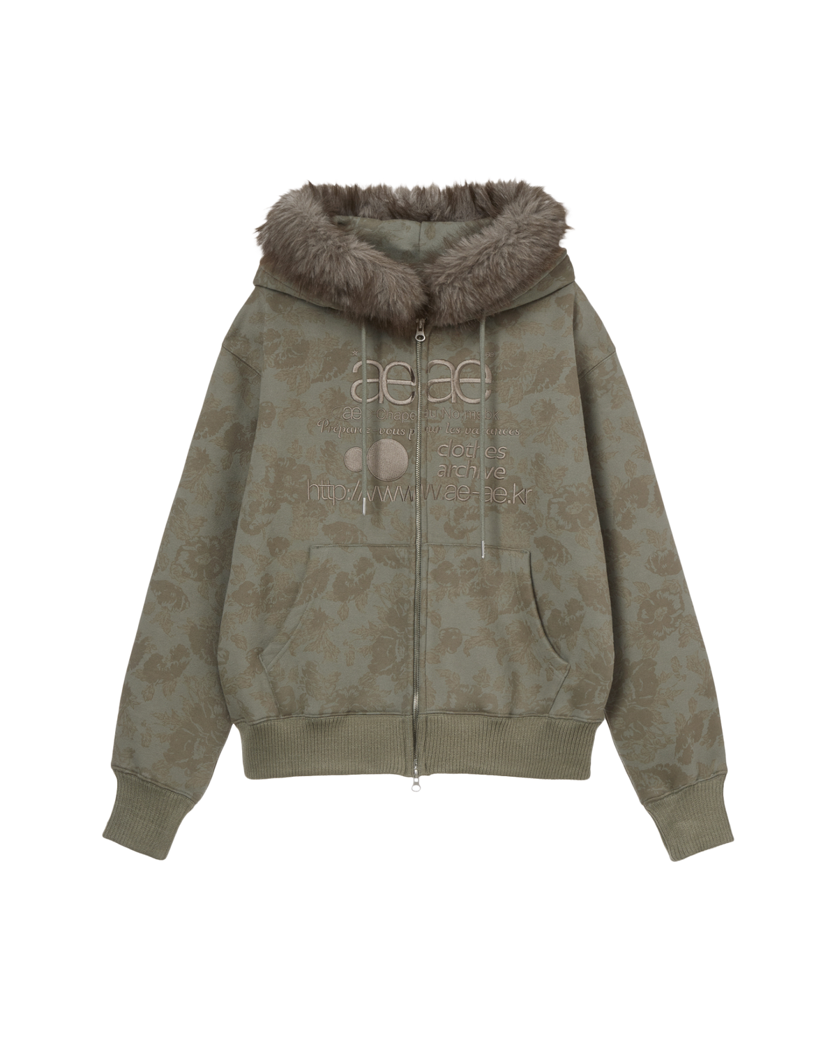 WEB LOGO FUR HOOD ZIP UP [KHAKI]