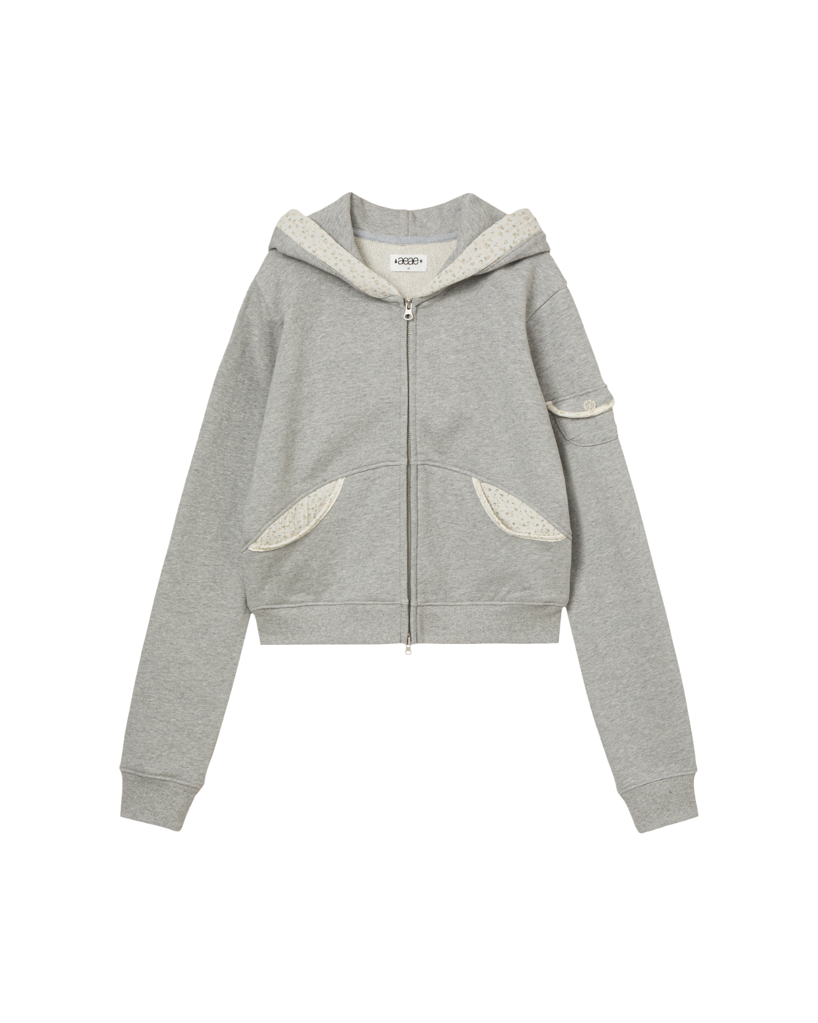 ROUND POCKET HOODIE ZIP-UP [MELANGE GREY]