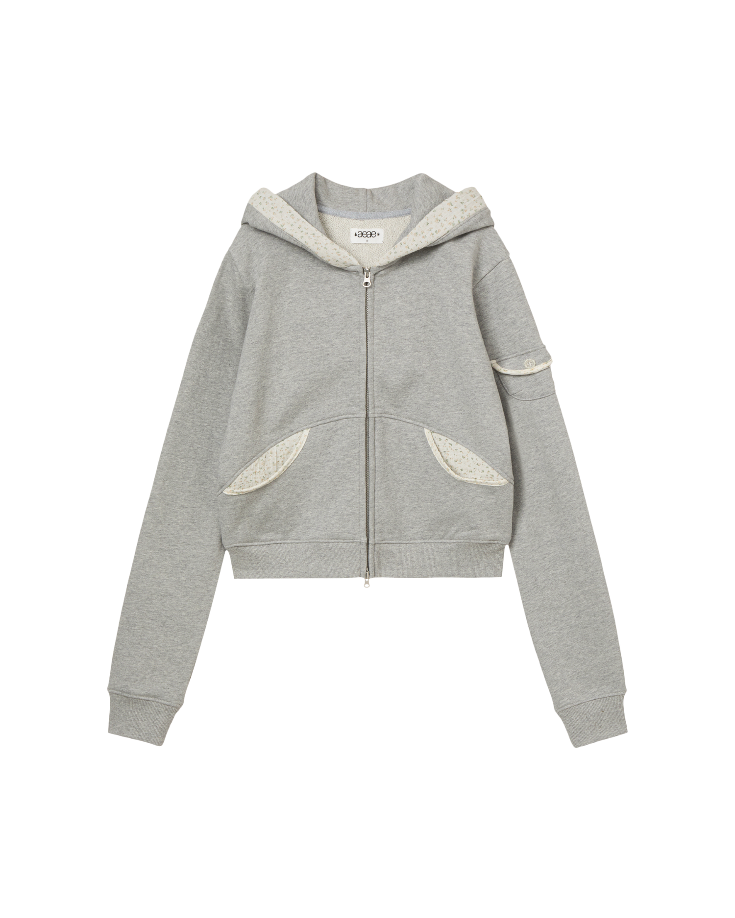 ROUND POCKET HOODIE ZIP-UP [MELANGE GREY]
