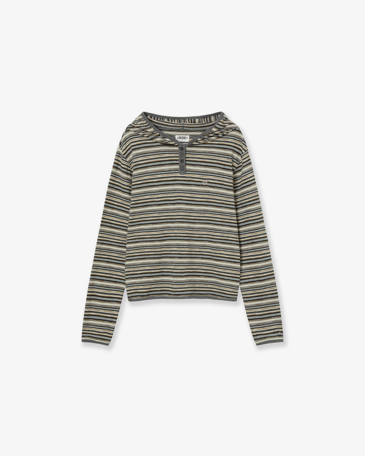 STRIPE KNIT HOODIE [BEIGE]