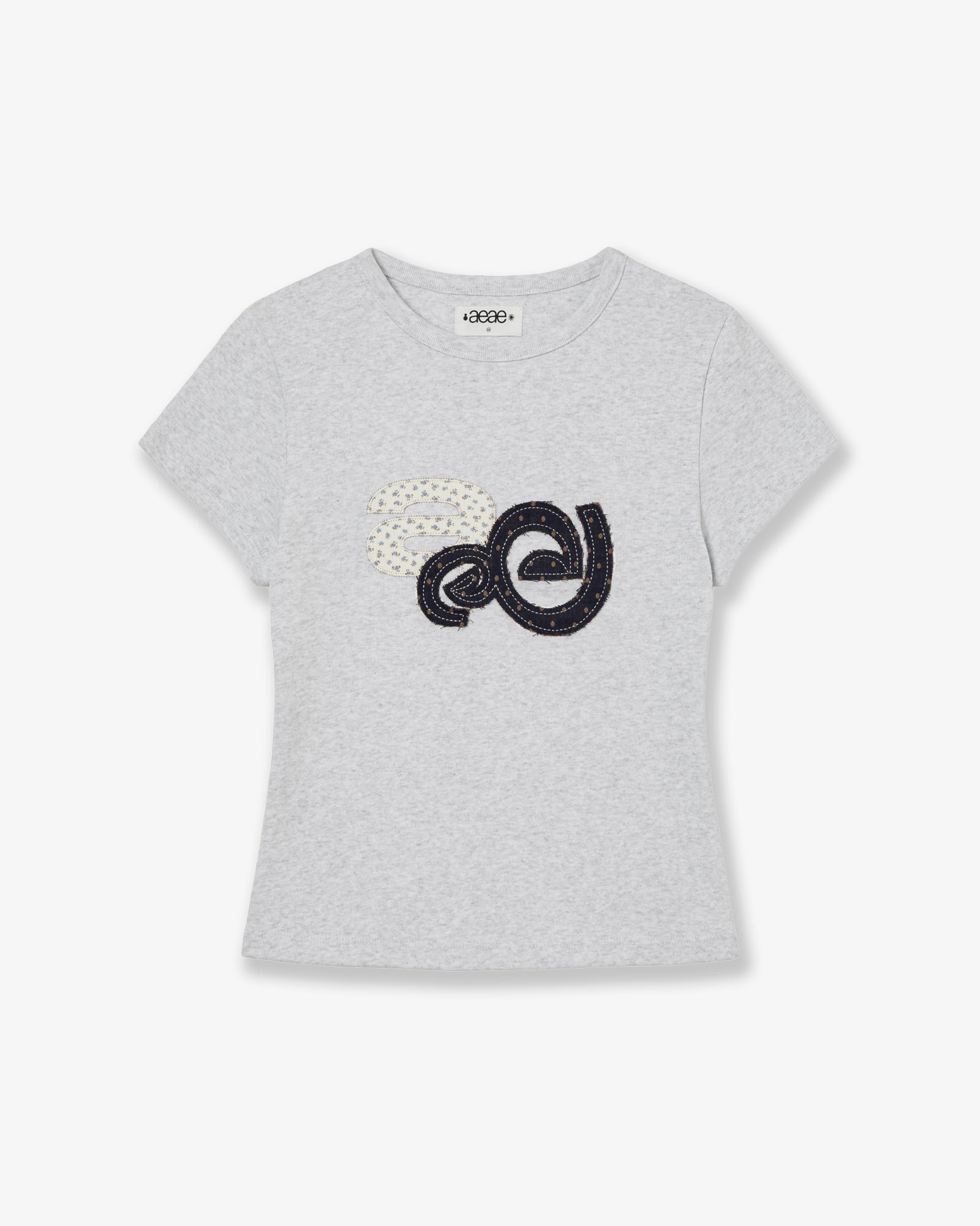 APPLIQUE FLOWER LOGO TEE [LIGHT GREY]