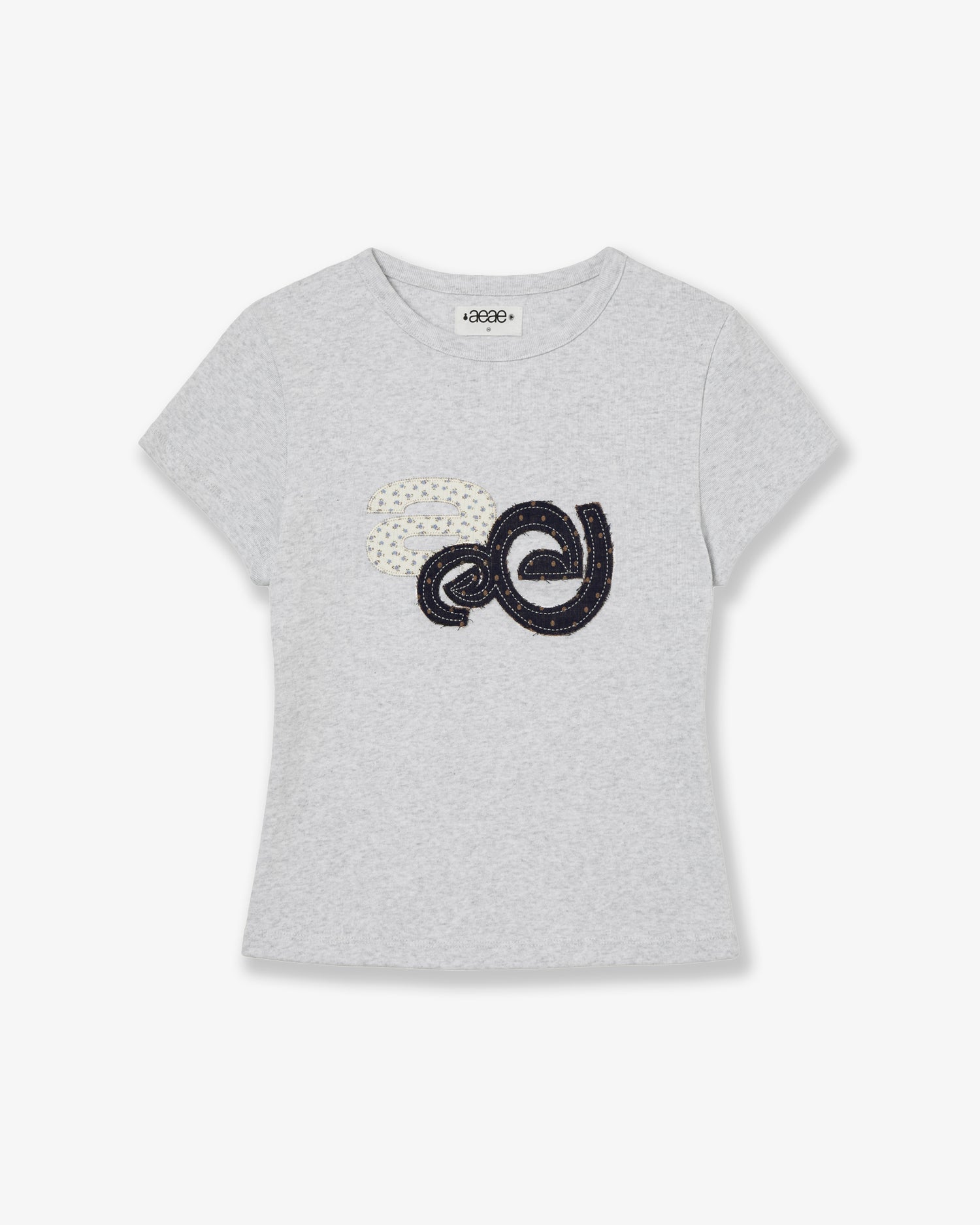 APPLIQUE FLOWER LOGO TEE [LIGHT GREY]