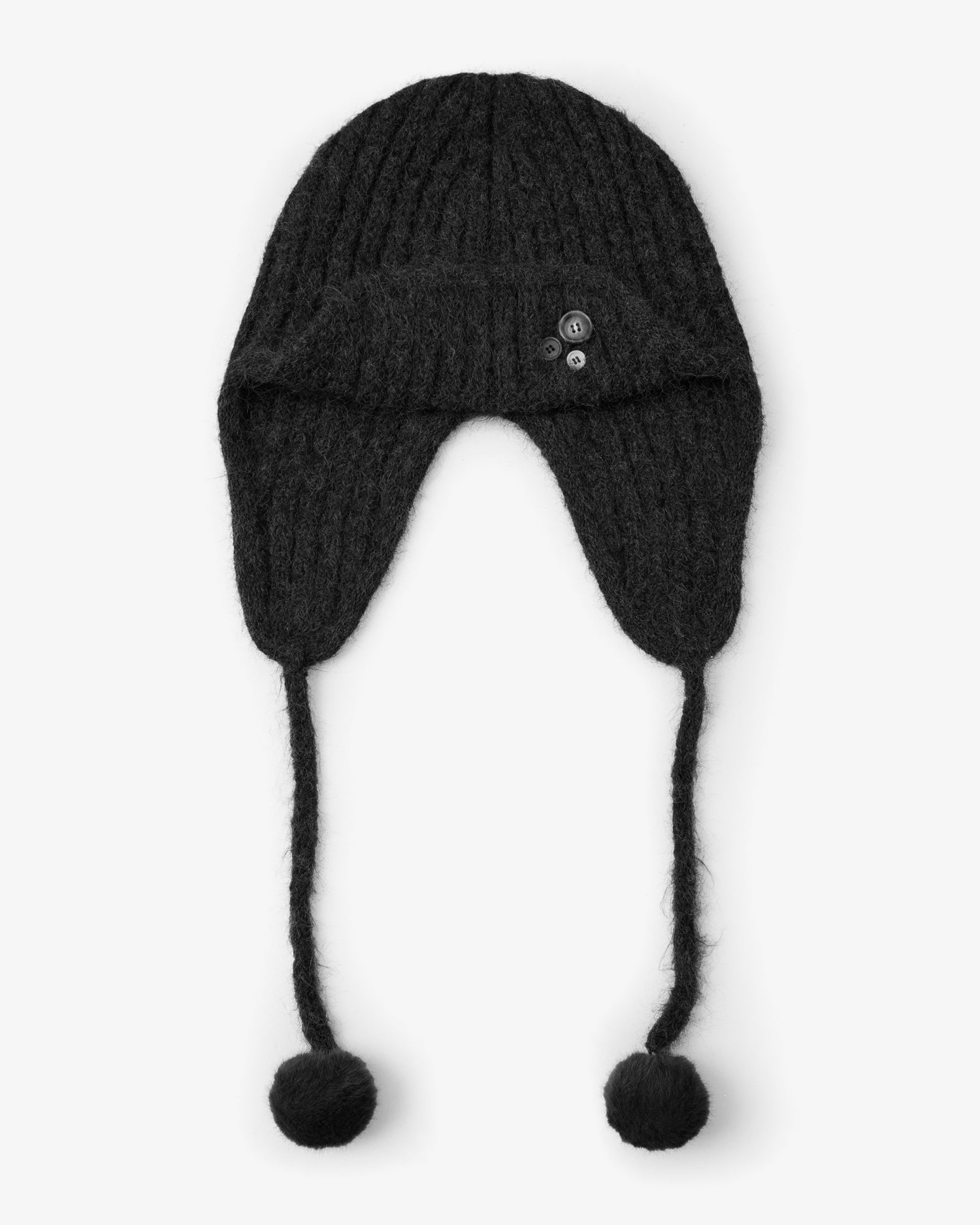 BUTTON KNIT TROOPER BEANIE [BLACK]