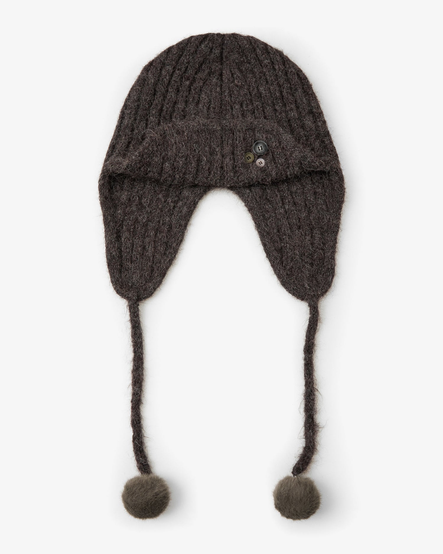 BUTTON KNIT TROOPER BEANIE [DARK BROWN]