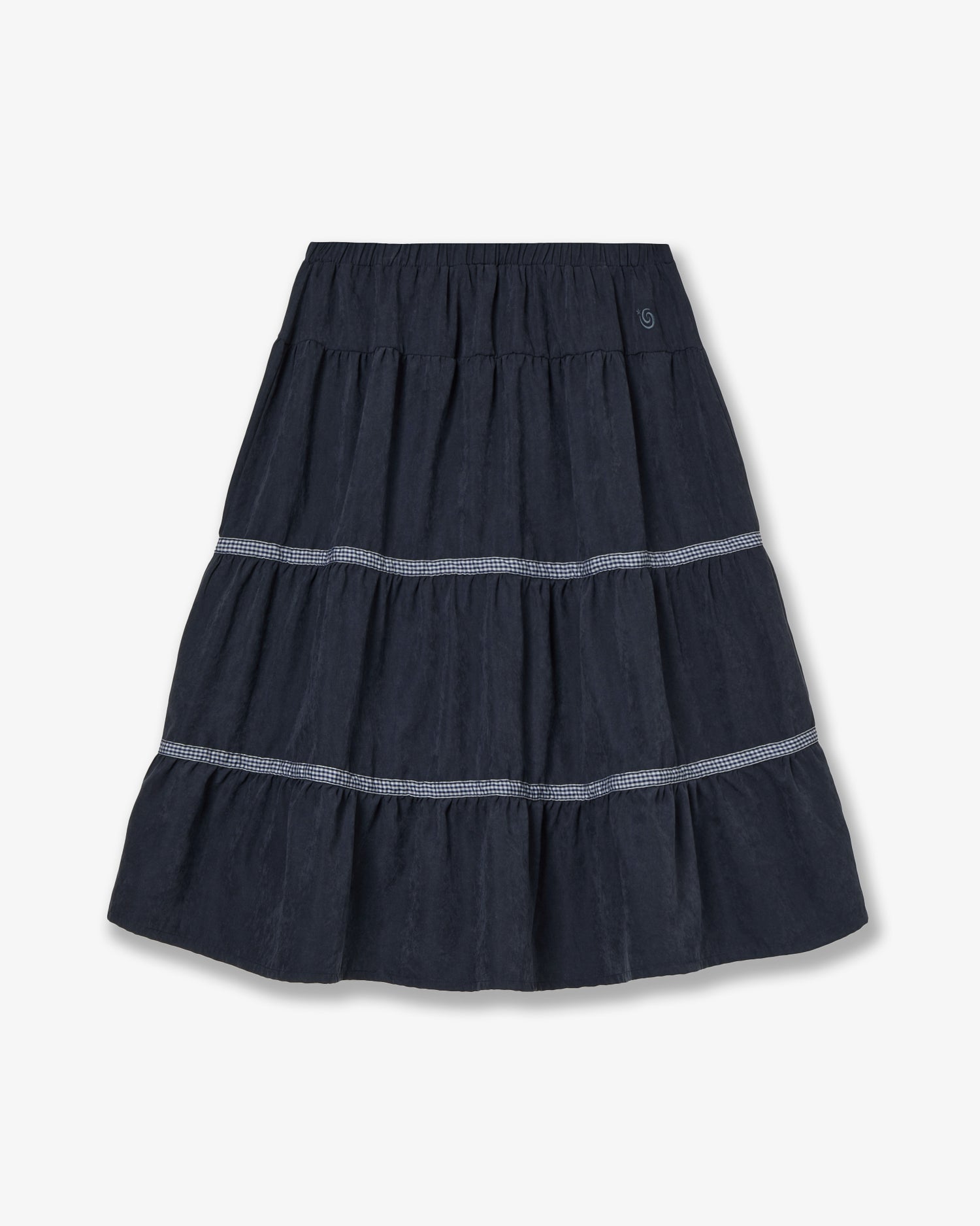 【10月中旬お届けアイテム】CHECK MIDI TIERED SKIRT [NAVY]