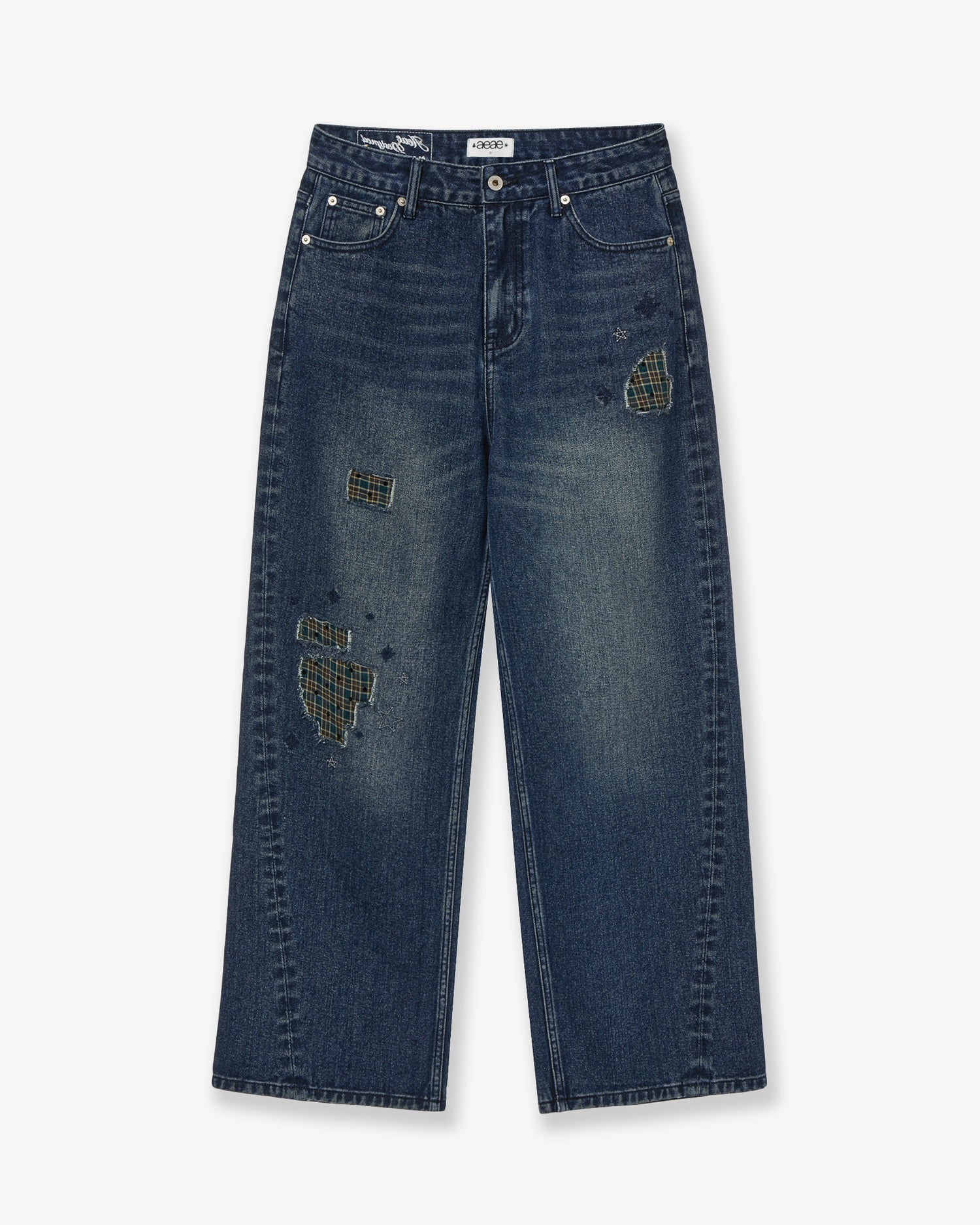 【10月上旬お届けアイテム】CHECK PATCHWORK DENIM PANTS [ASH BLUE]