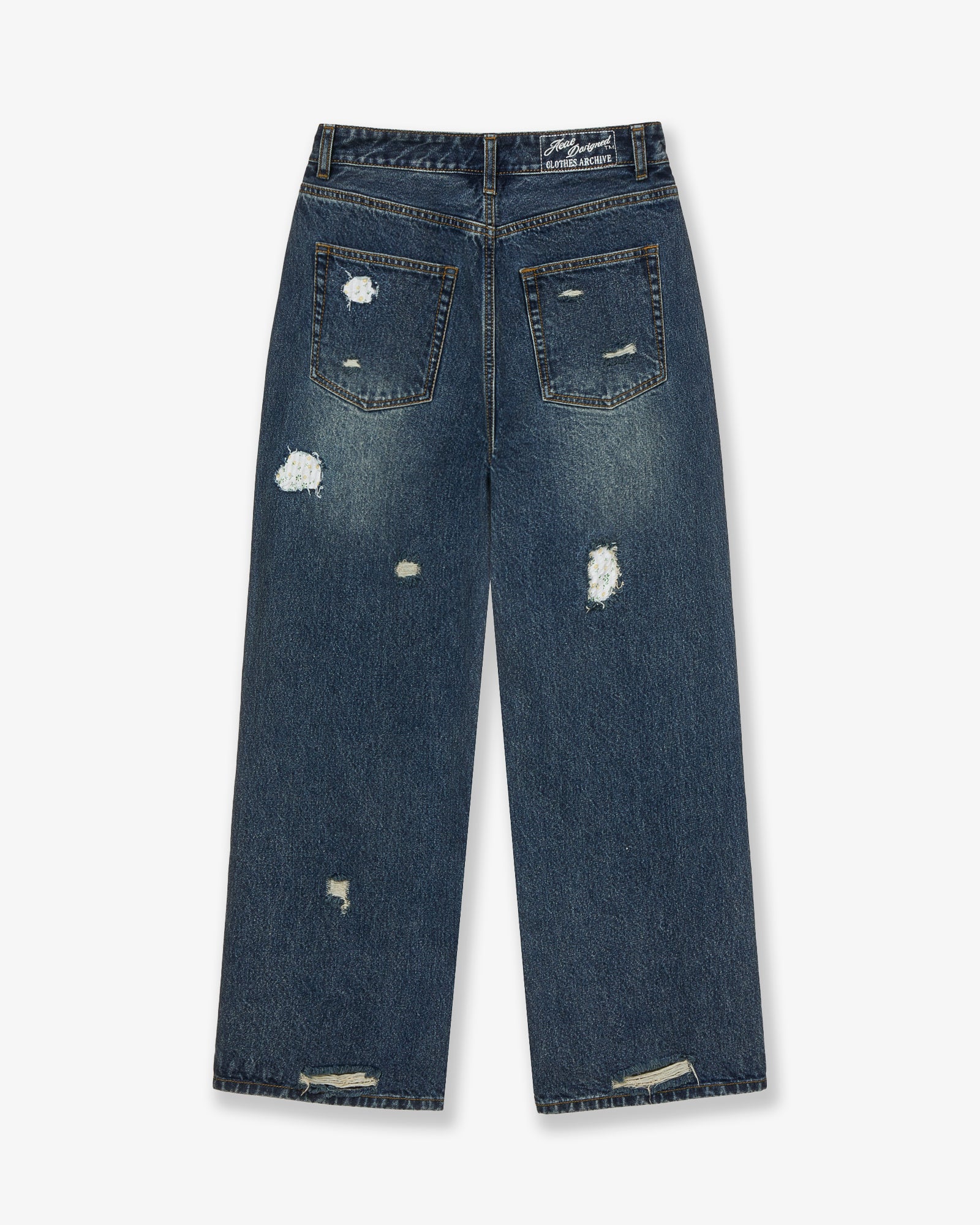 FLOWER PATCHWORK DENIM PANTS [DUSTY BLUE]