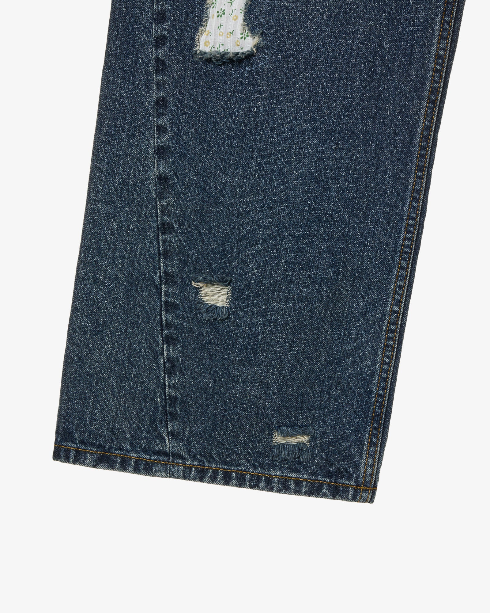 FLOWER PATCHWORK DENIM PANTS [DUSTY BLUE]