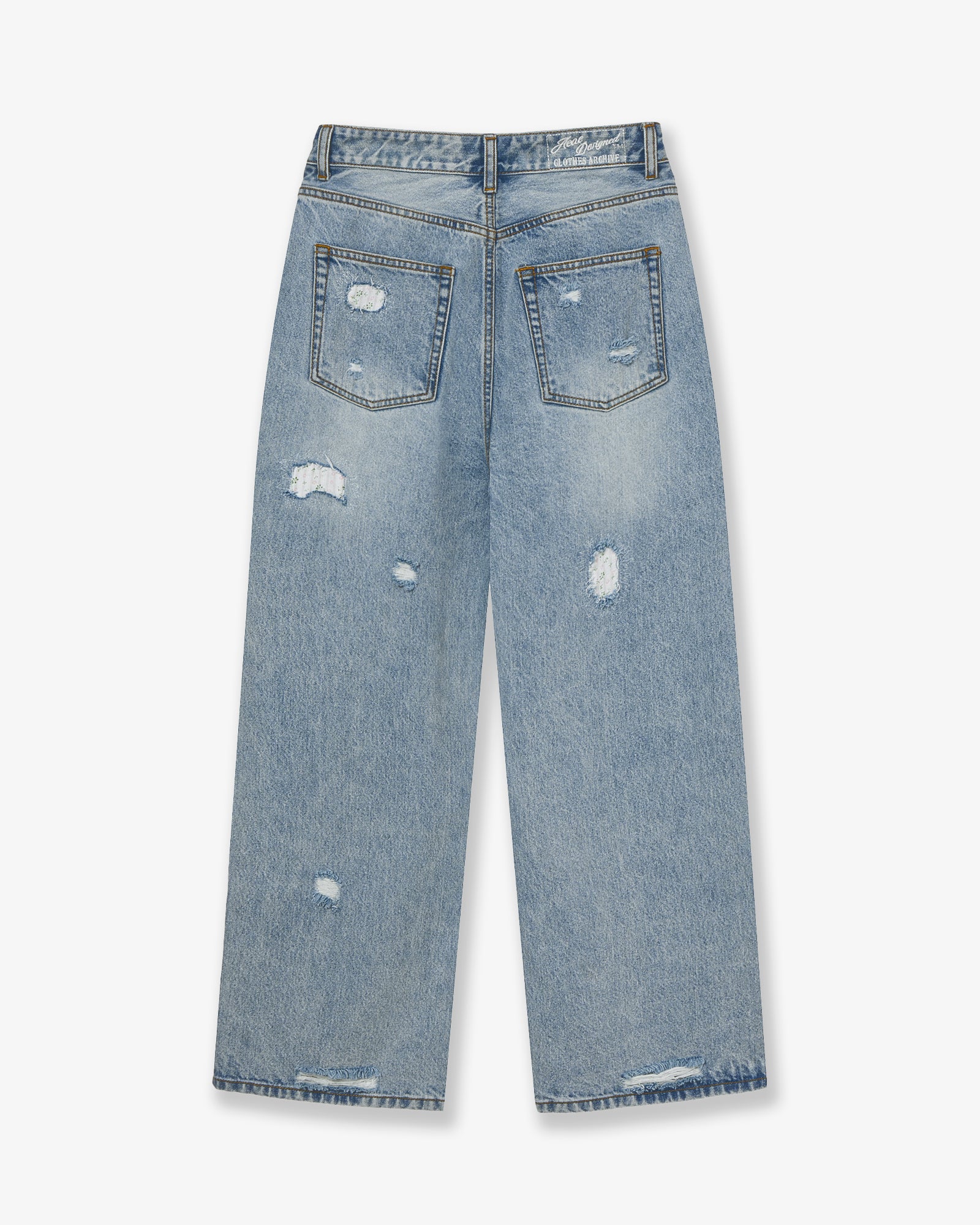 FLOWER PATCHWORK DENIM PANTS [LIGHT BLUE]