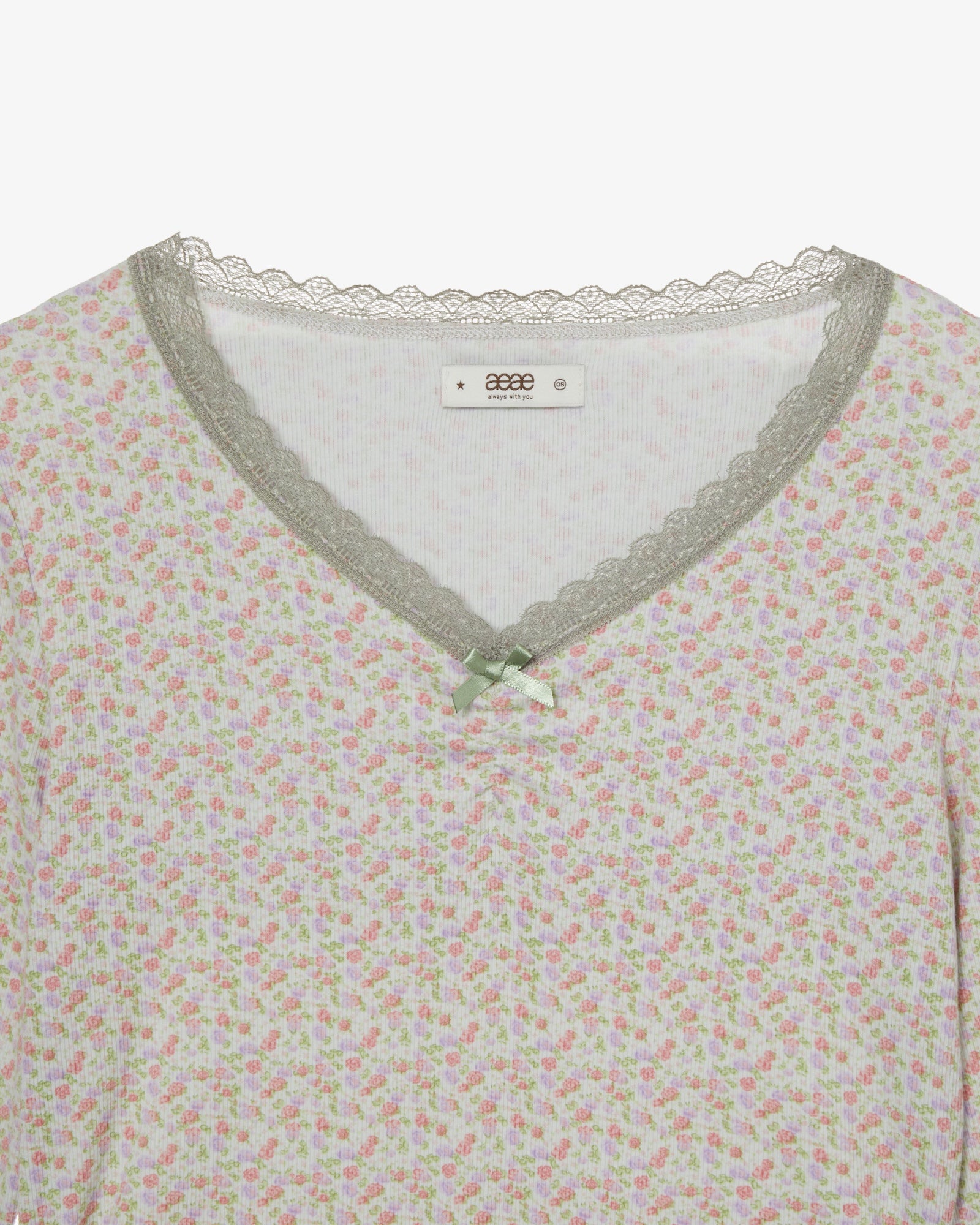 FLOWER V NECK TEE [GREEN]