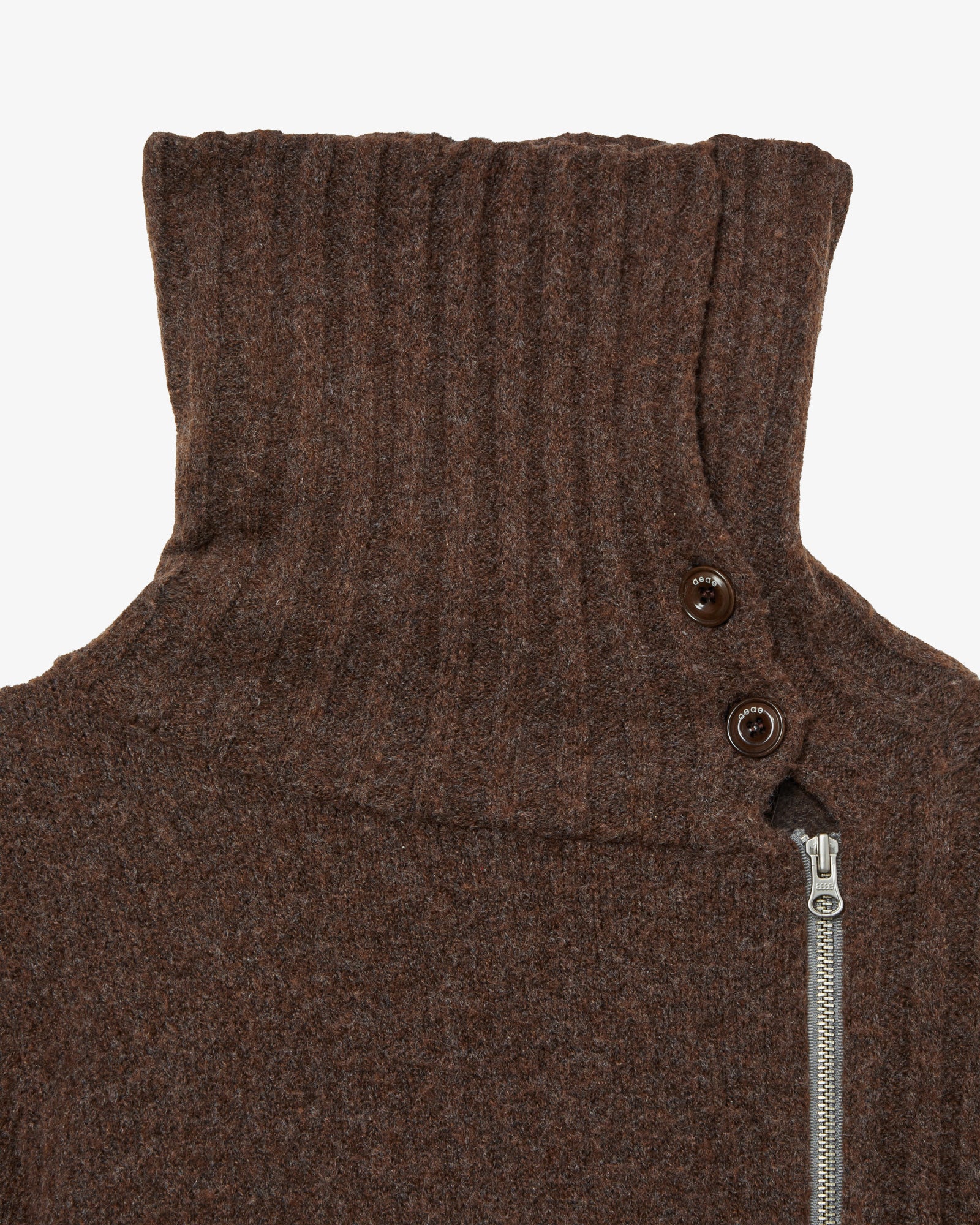 HIGH NECK KNIT ZIP UP [BROWN]