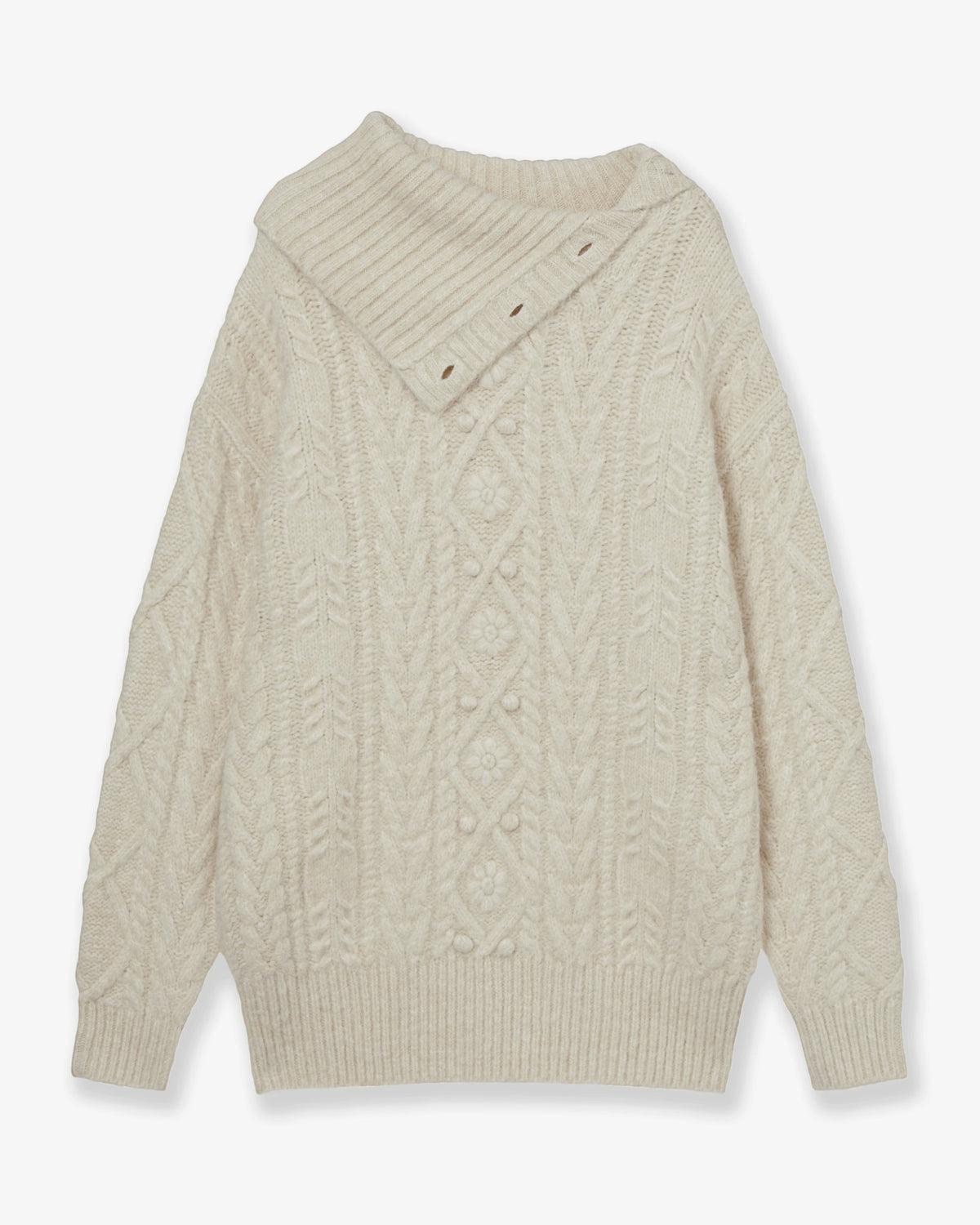 HIGH NECK CABLE KNIT [IVORY]