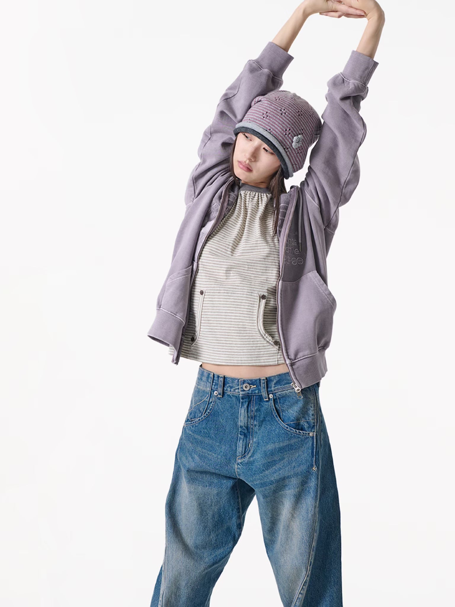 WEB LOGO WASHED HOOD ZIP UP [PURPLE GREY]