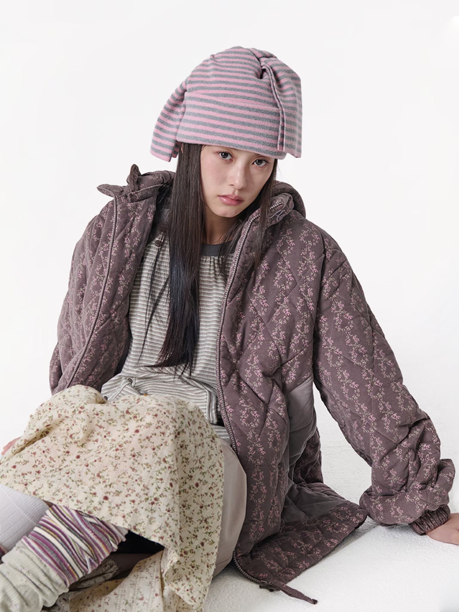 FLOWER QUILTED JACKET [PURPLE]