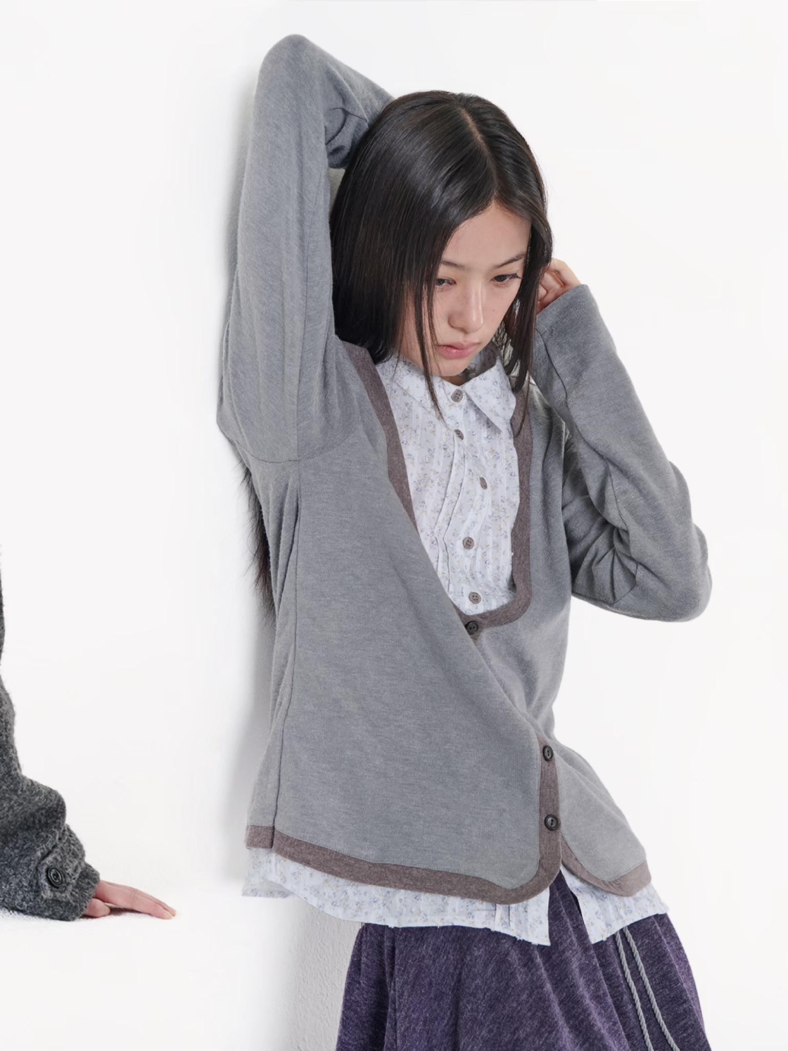 SHIRTS LAYERED CARDIGAN [GREY]