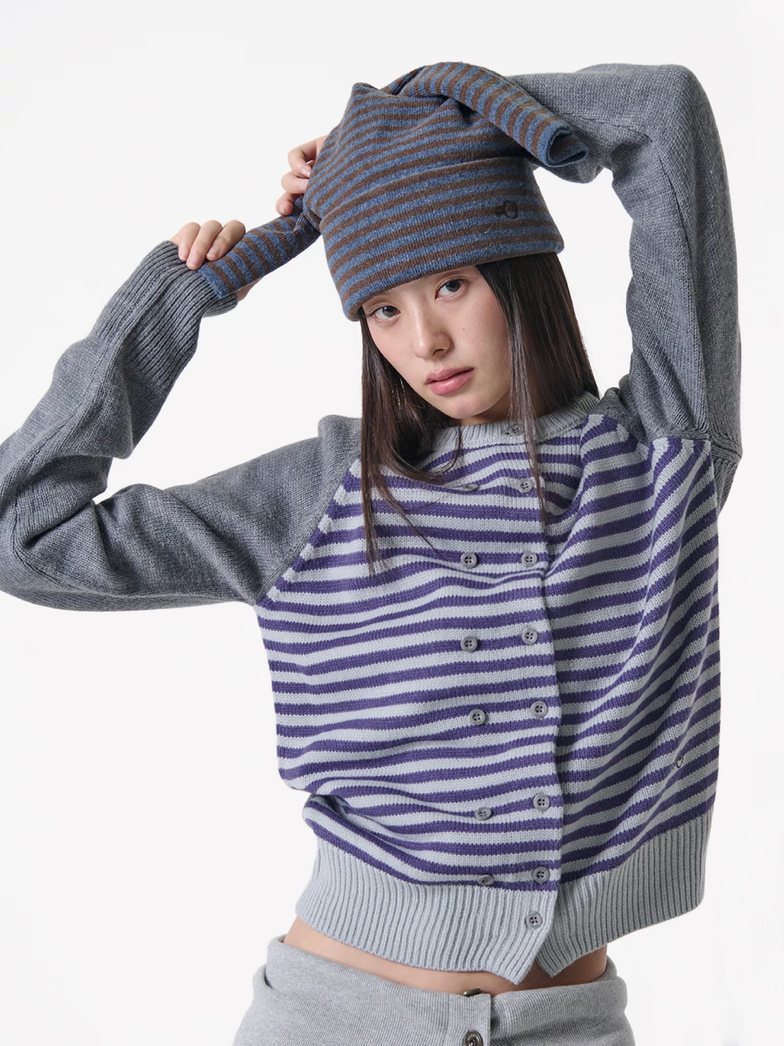 STRIPE BLOCK CARDIGAN [GREY]