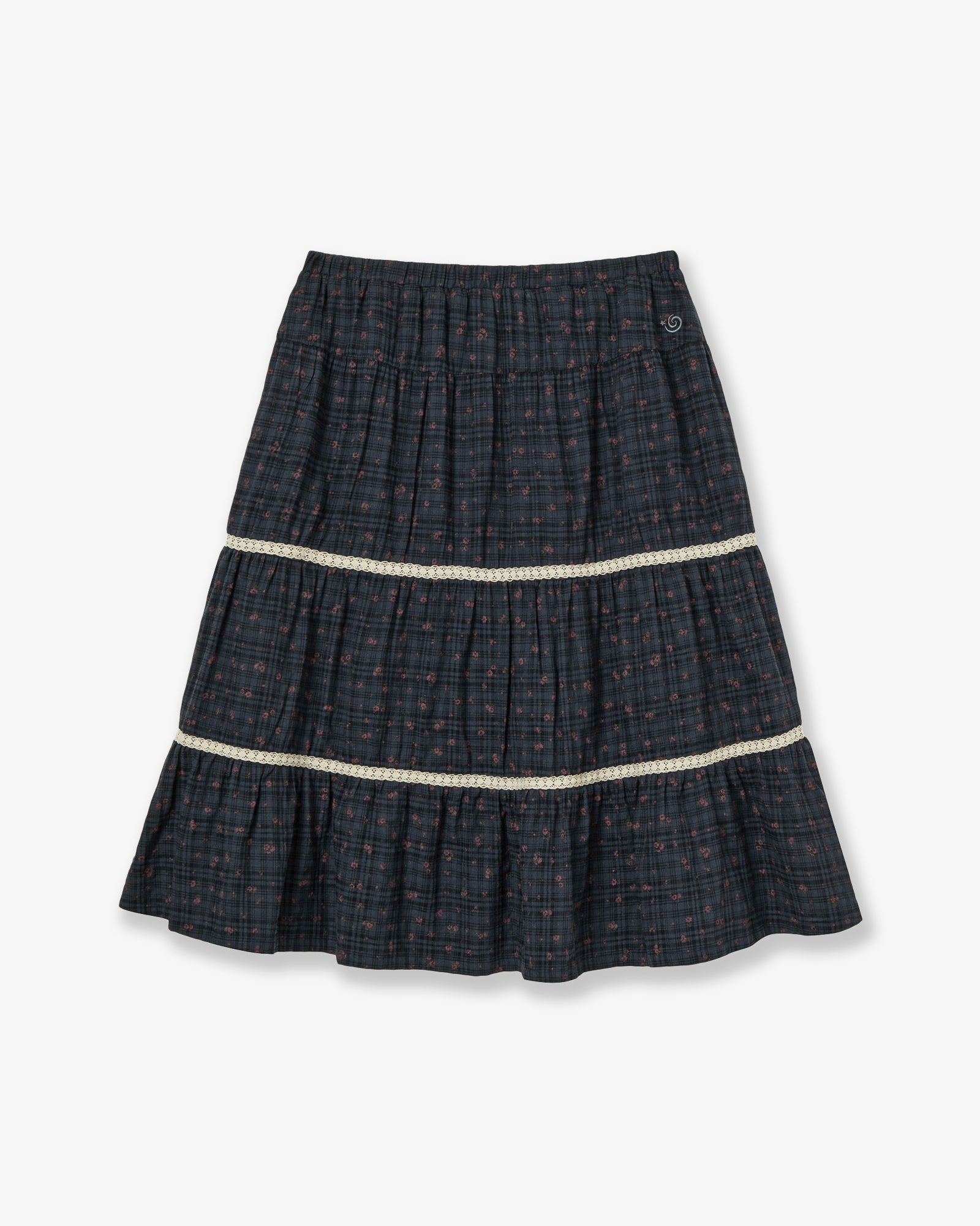 PATTERN TIERED SKIRT [NAVY]