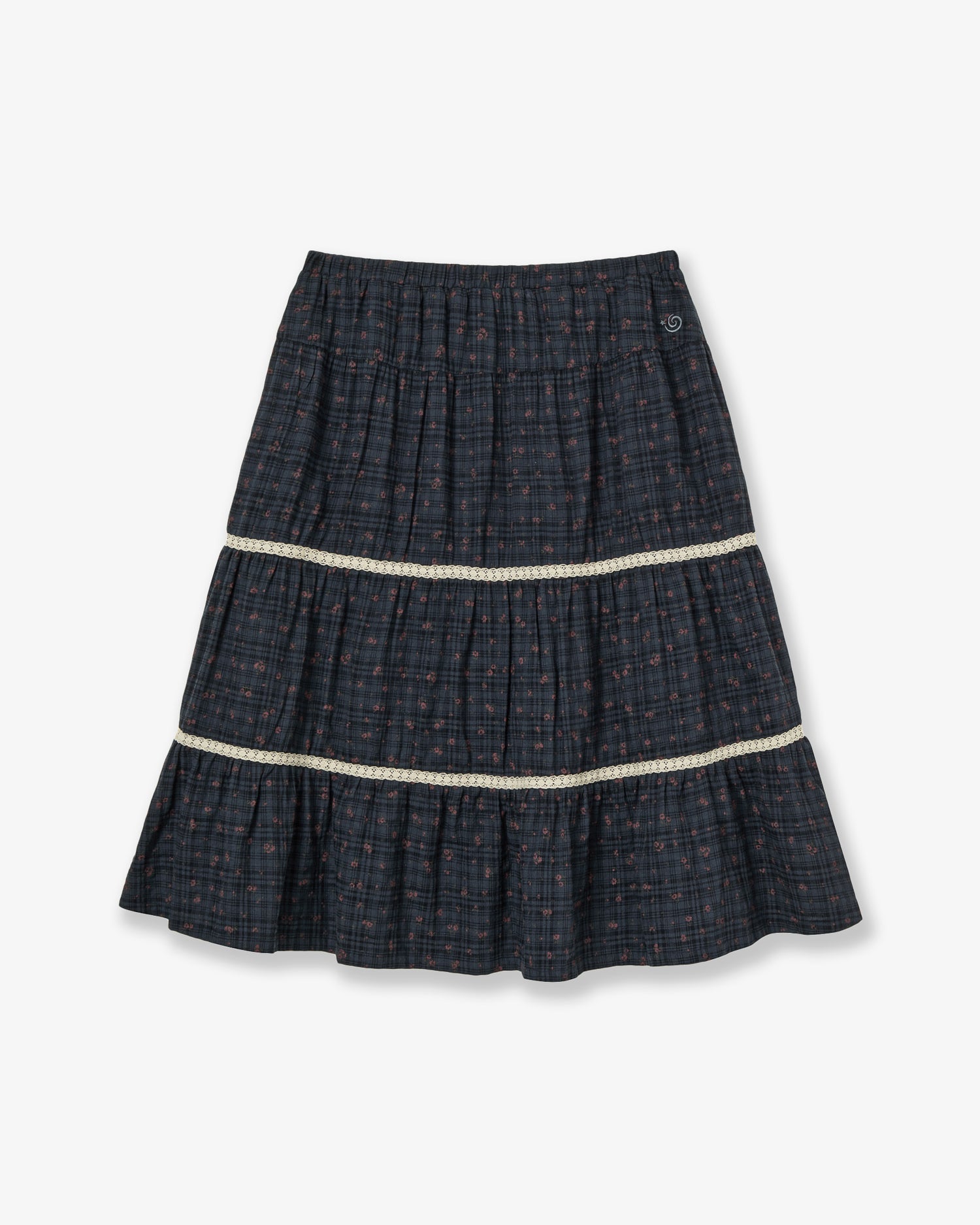 PATTERN TIERED SKIRT [NAVY]