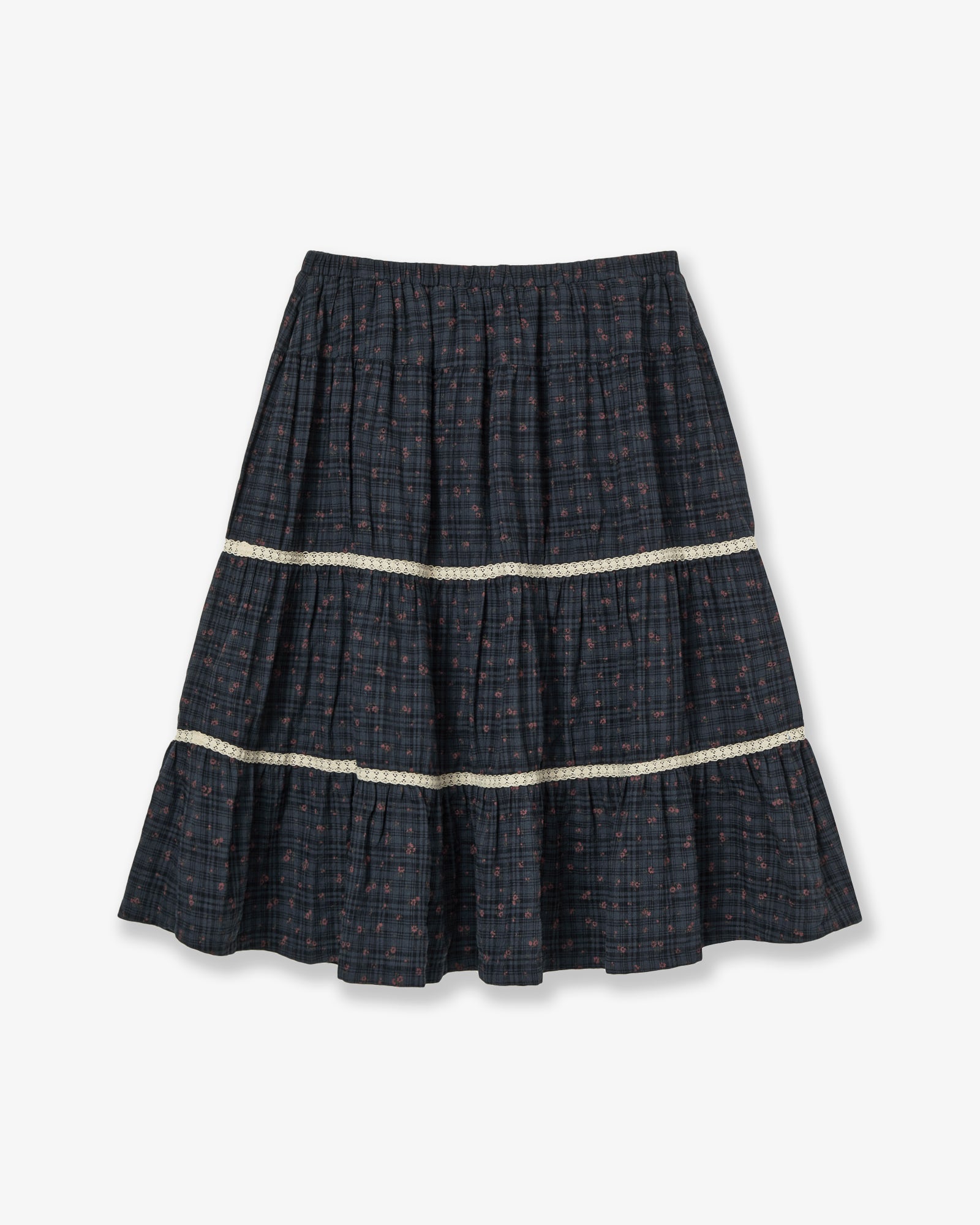 PATTERN TIERED SKIRT [NAVY]