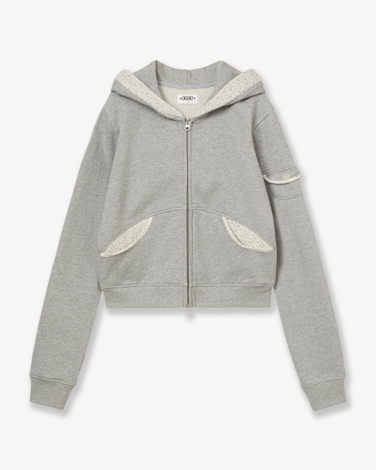 ROUND POCKET HOODIE ZIP-UP [MELANGE GREY]