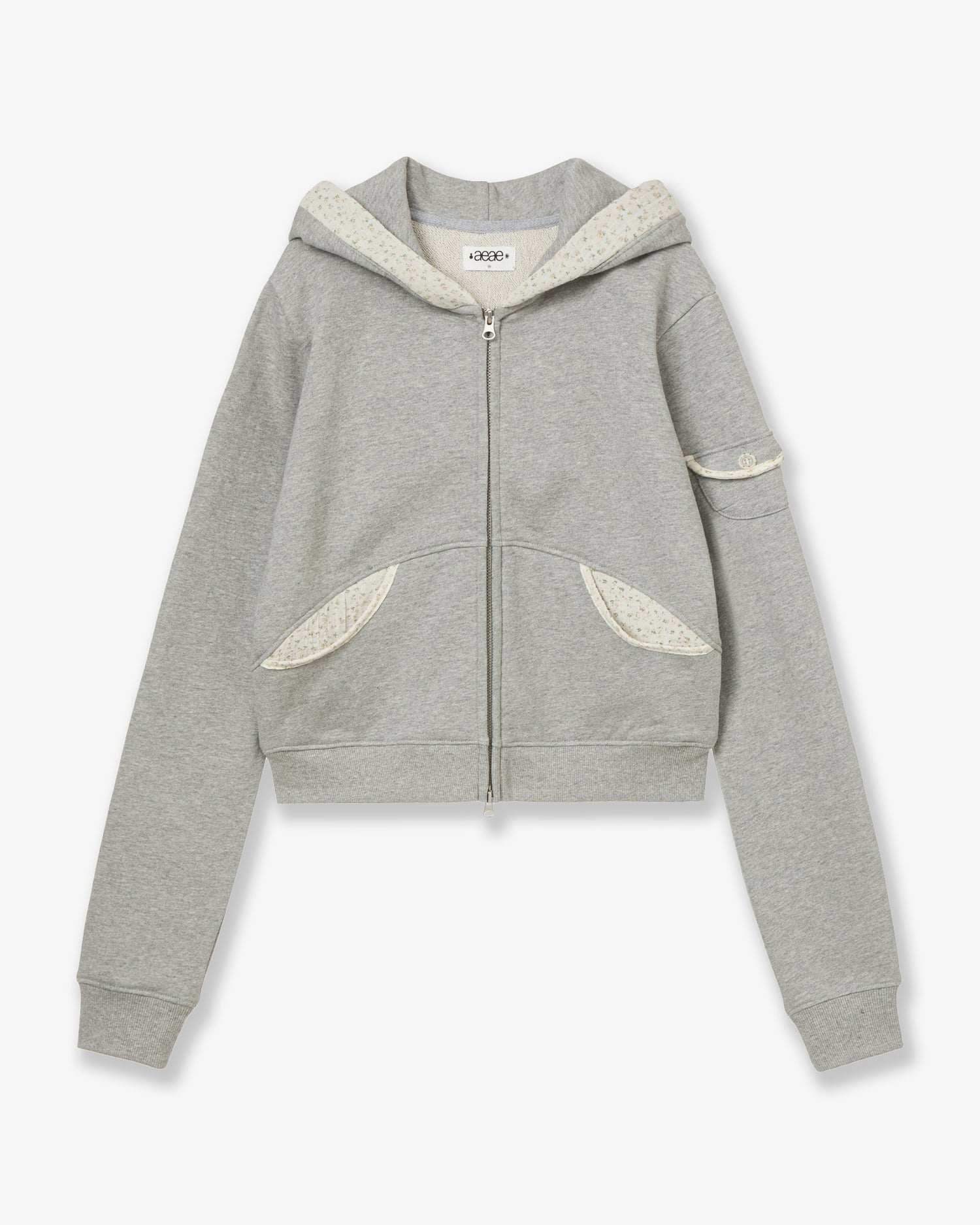 ROUND POCKET HOODIE ZIP-UP [MELANGE GREY]