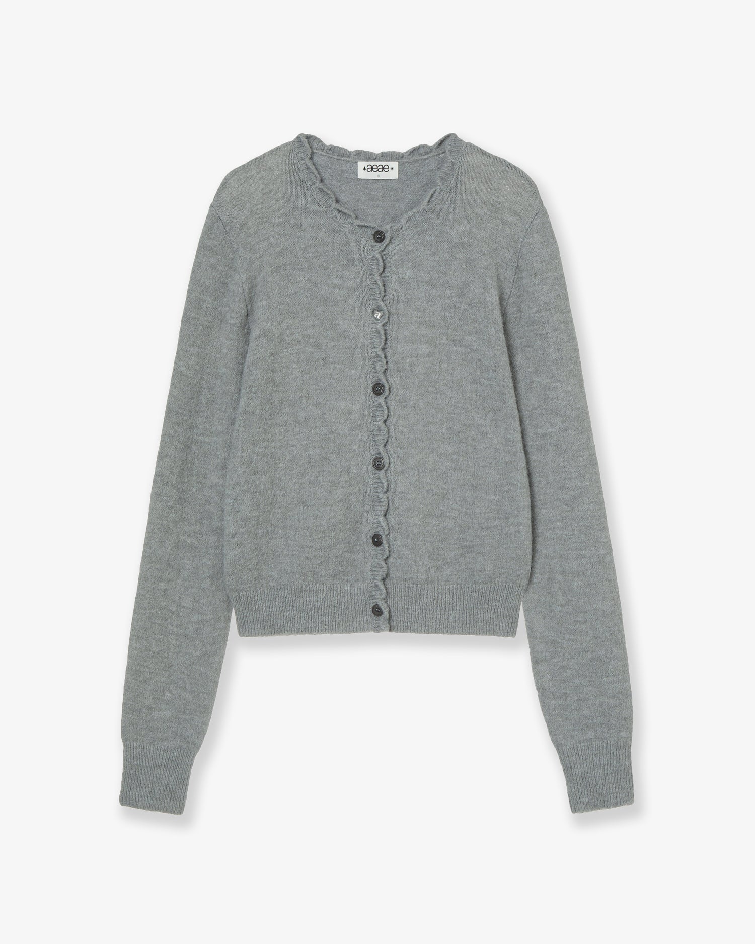 【10月上旬お届けアイテム】SCALLOP ROUND NECK CARDIGAN [LIGHT GREY]