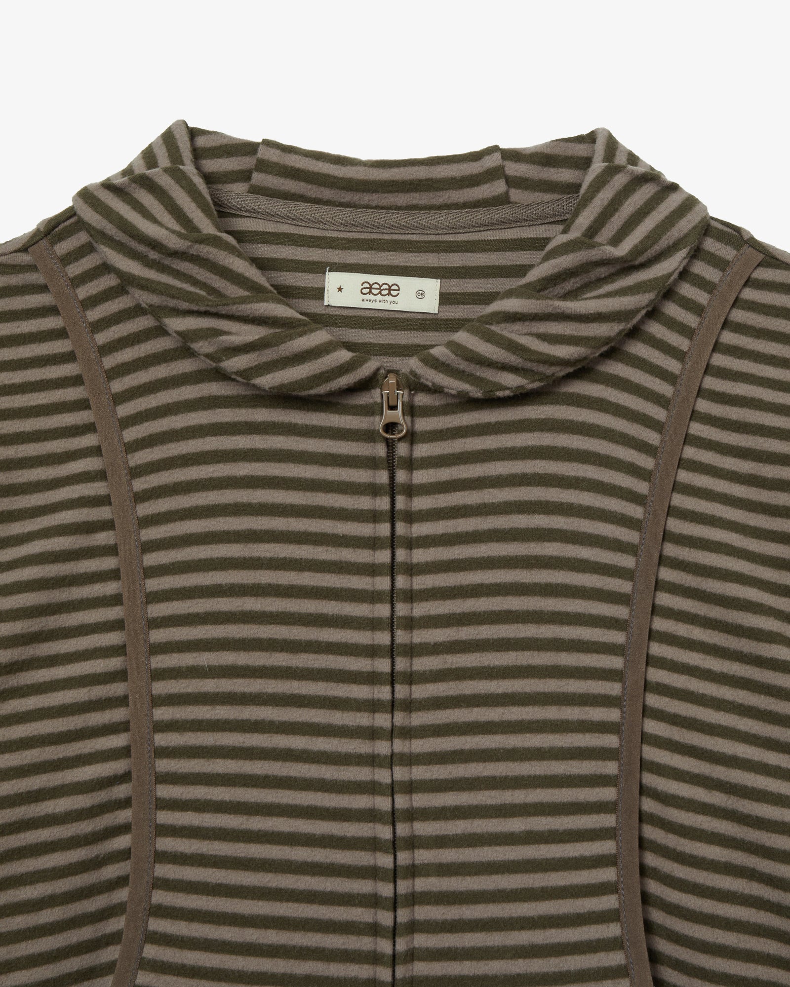 SHAWL COLLAR STRIPE ZIP-UP [KHAKI]