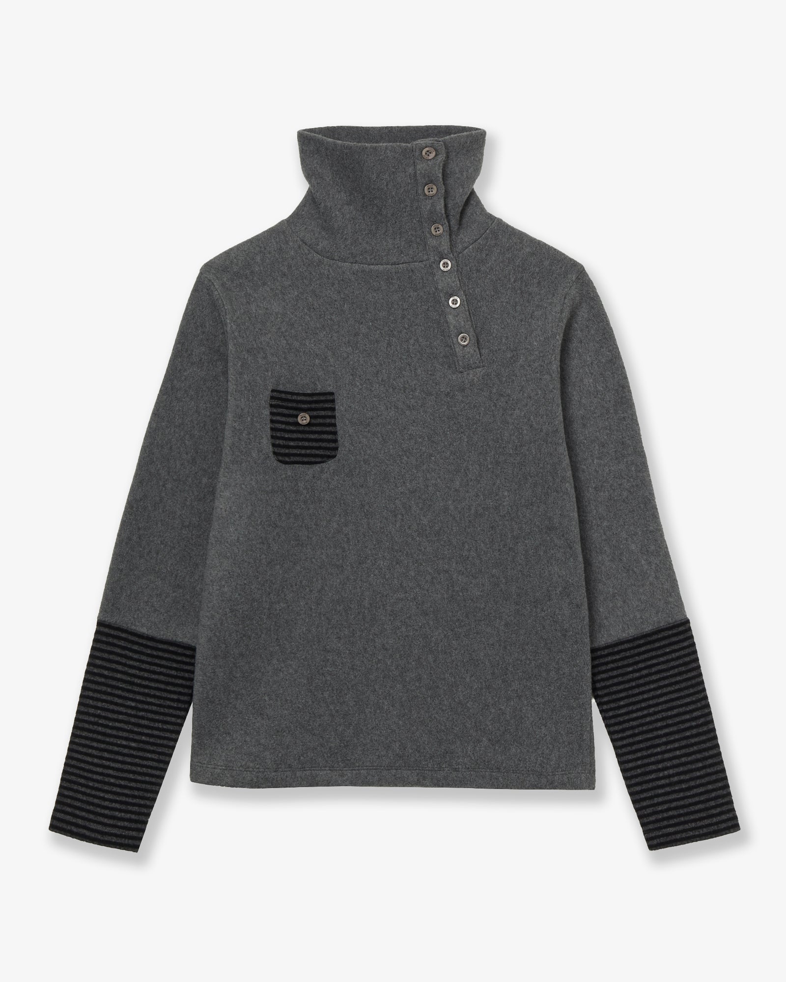 SLEEVE BLOCK HIGH NECK TEE [CHARCOAL]