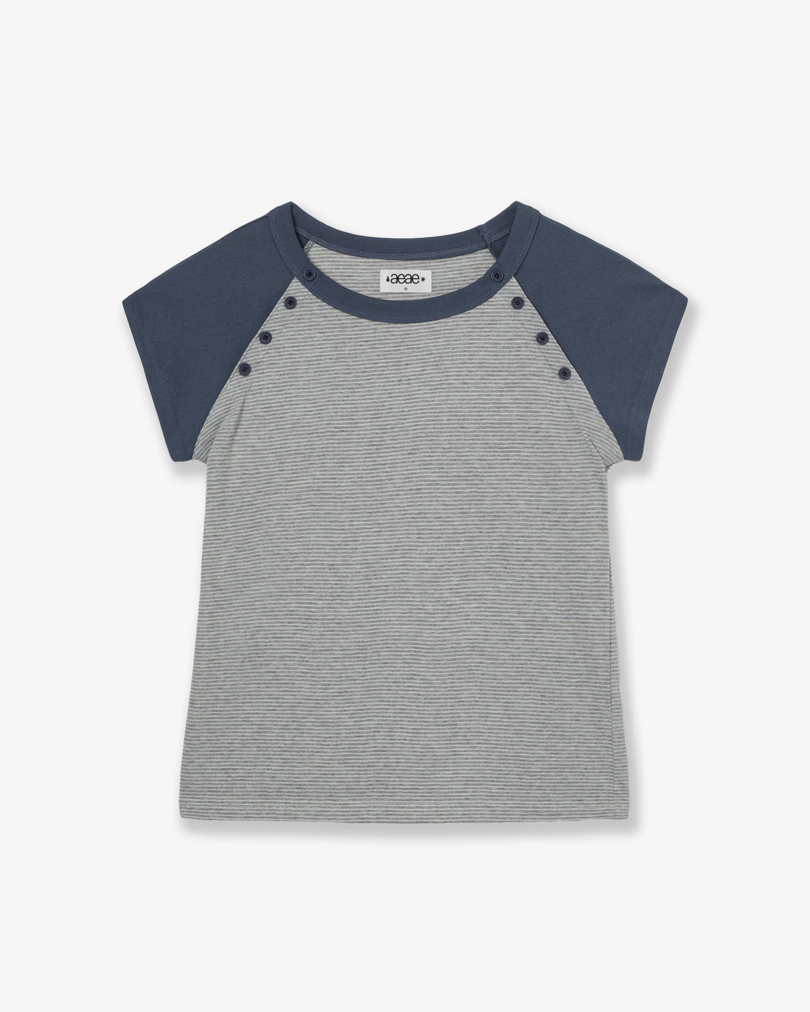 STRIPE BUTTON RAGLAN TEE [GREY]
